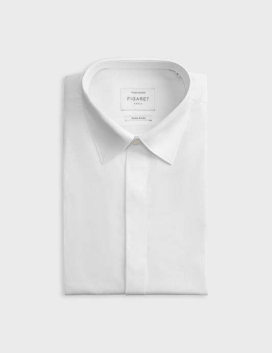 White concealed throat fitted shirt - Poplin - Figaret Collar - Musketeers Cuffs