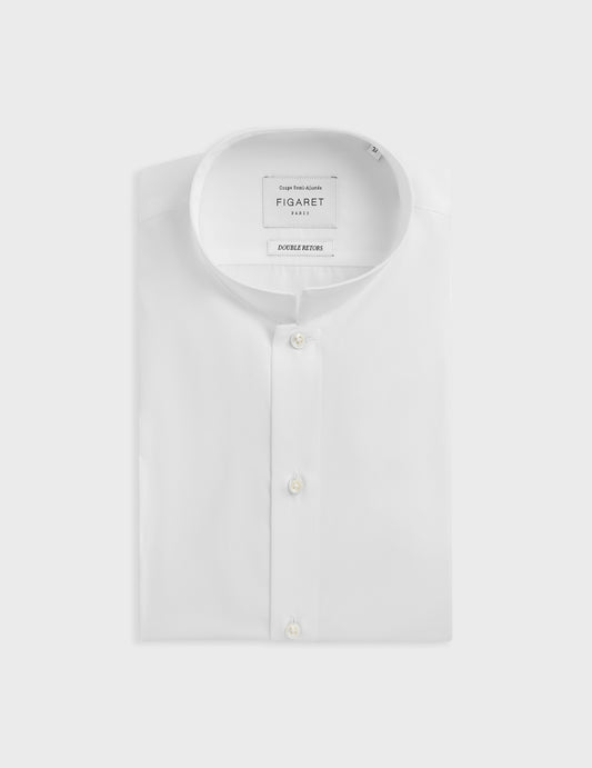 Semi-fitted white shirt - Poplin - Straight Collar