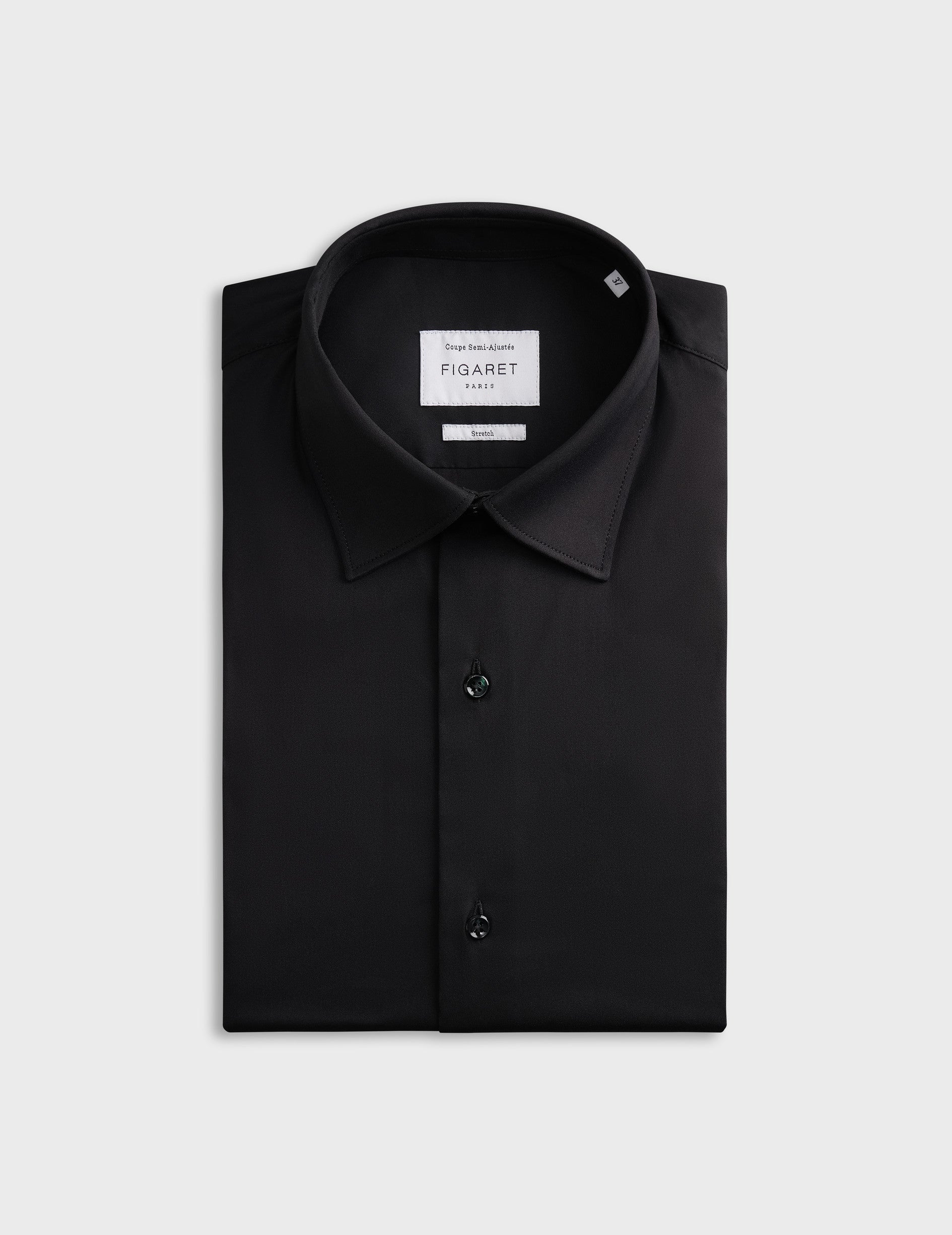 Semi-fitted black stretch shirt - Poplin - Figaret Collar