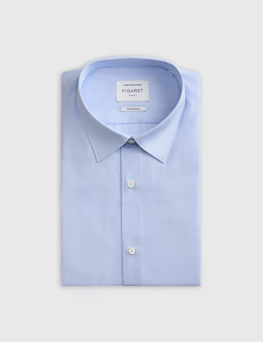 Semi-fitted blue striped shirt - Poplin - Figaret Collar - Musketeers Cuffs