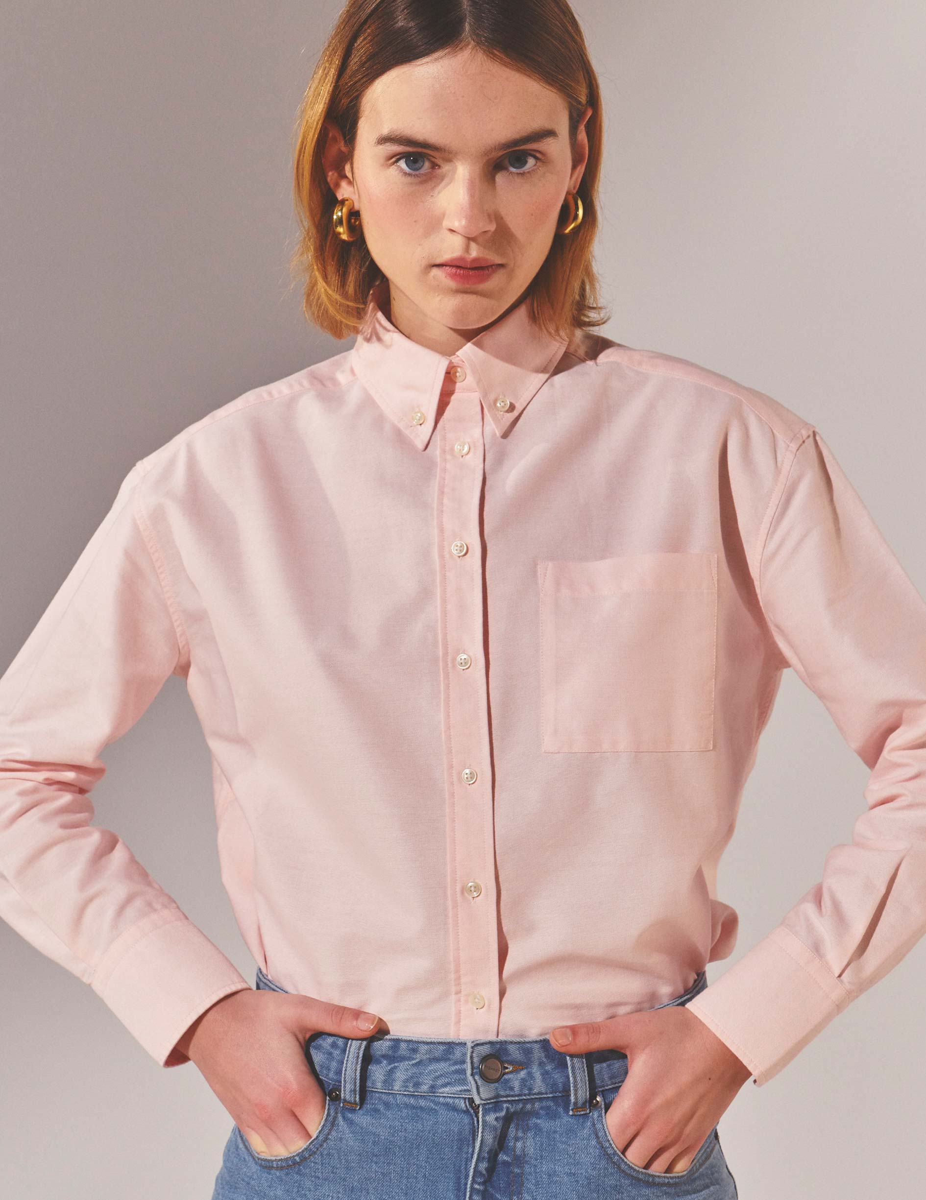 Chemise Gaëlle rose - Oxford - Col Américain