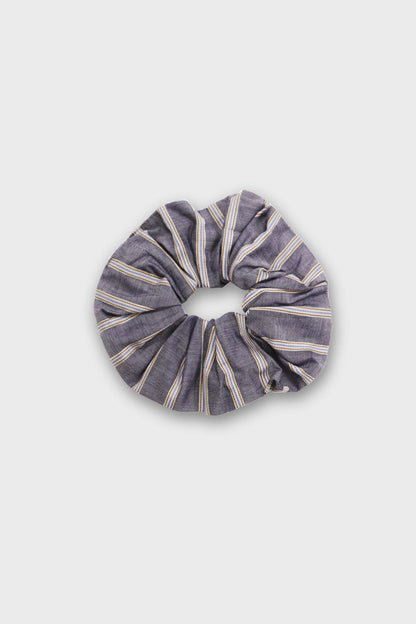 Gray striped poplin scrunchie