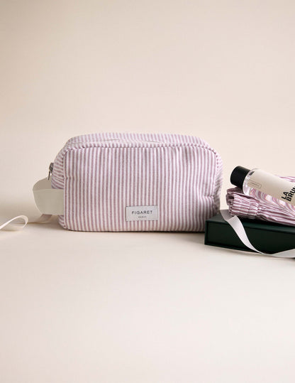 Burgundy striped toiletry bag