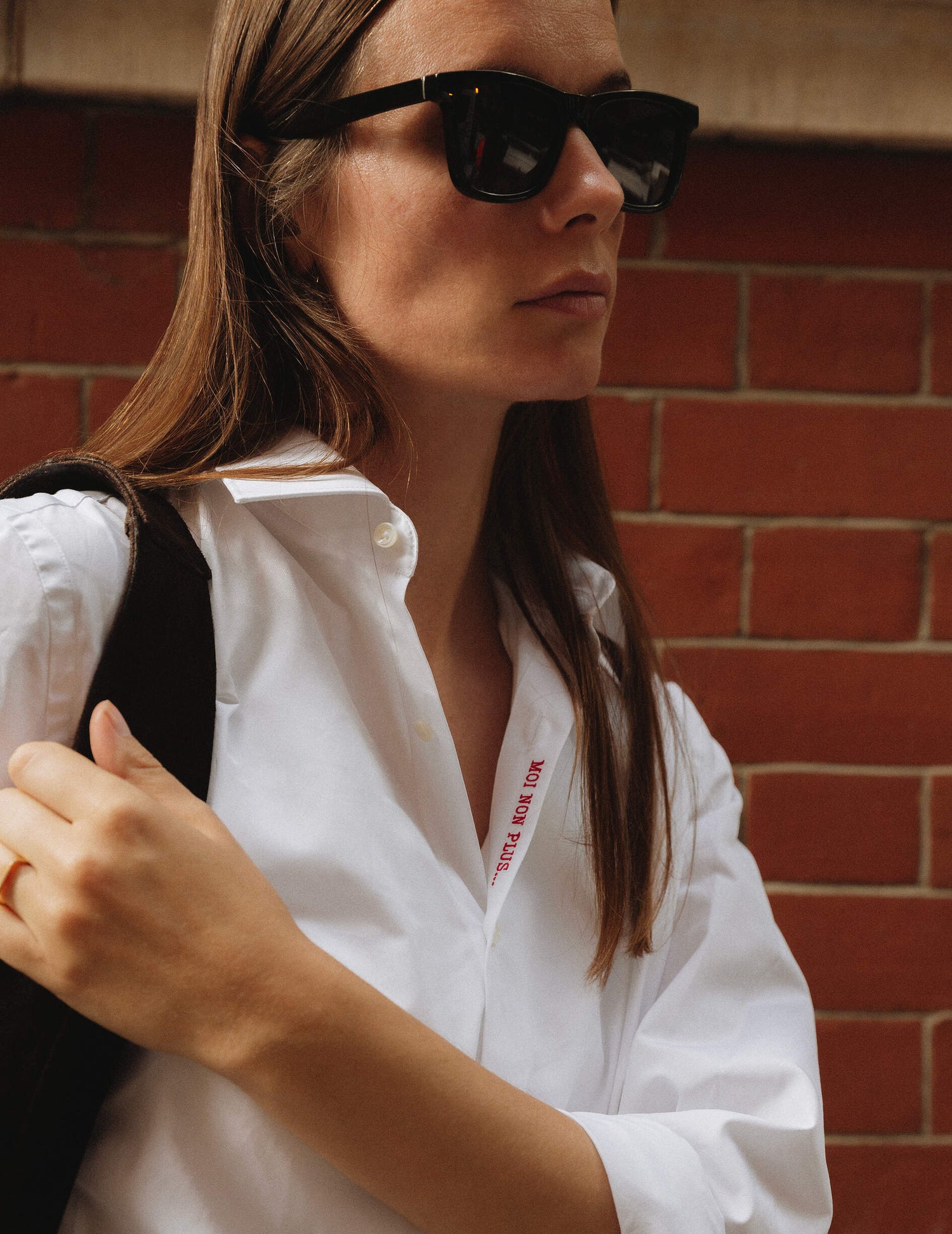Unisex White Moi non plus shirt - Poplin - Figaret Collar#2