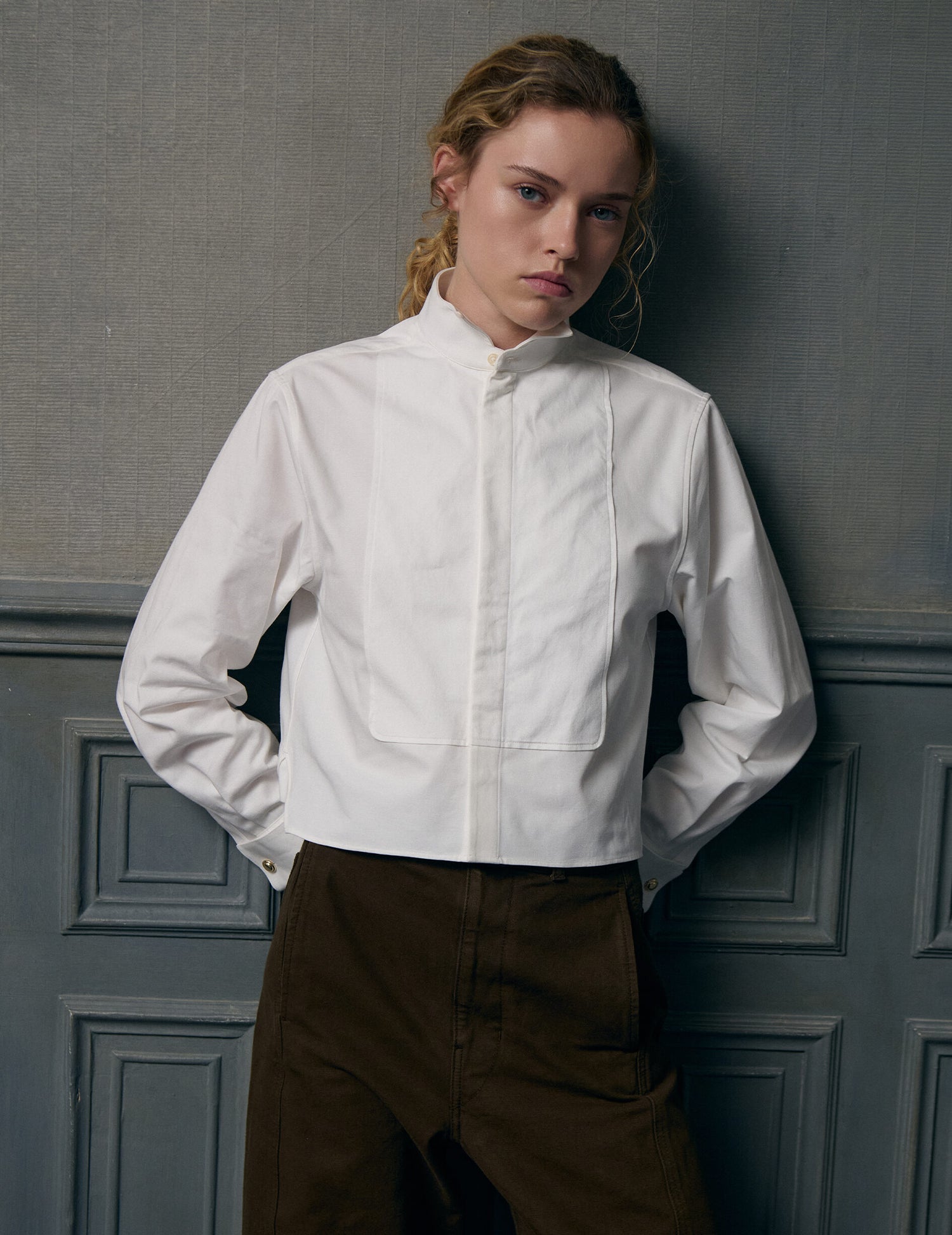 Chemise boxy Preppy blanche - Ottoman - Col Cassé - Poignets Mousquetaires