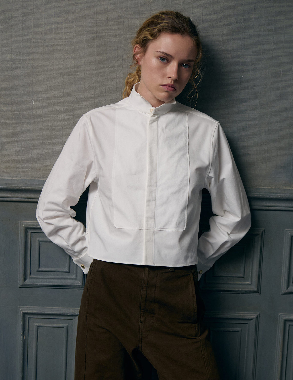 Chemise boxy Preppy blanche - Ottoman - Col Cassé - Poignets Mousquetaires