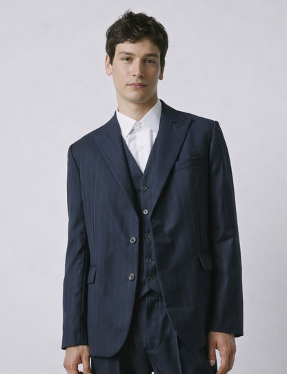 Marlon navy striped wool suit jacket