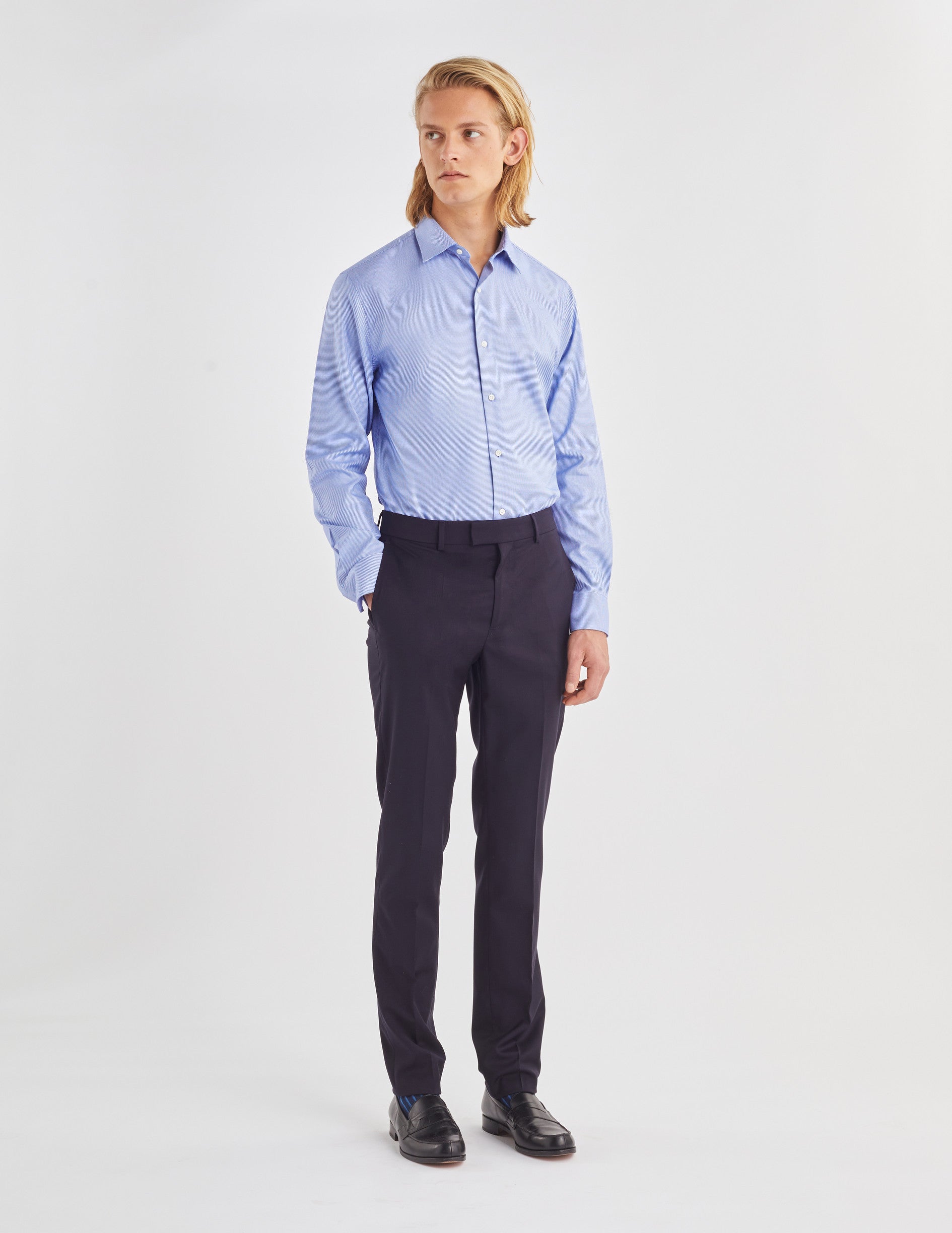 Semi-fitted navy shirt - Shaped - Figaret Collar