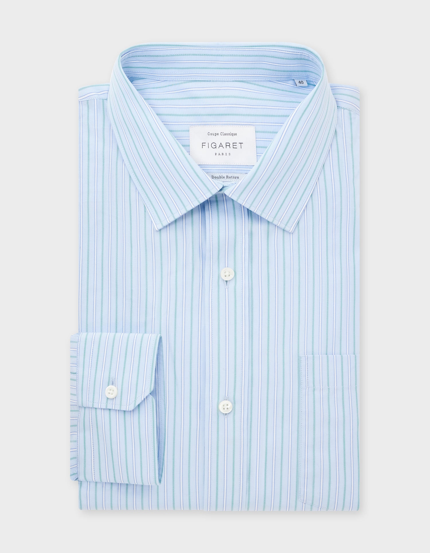 Chemise Classique rayée bleue - Popeline - Col Figaret