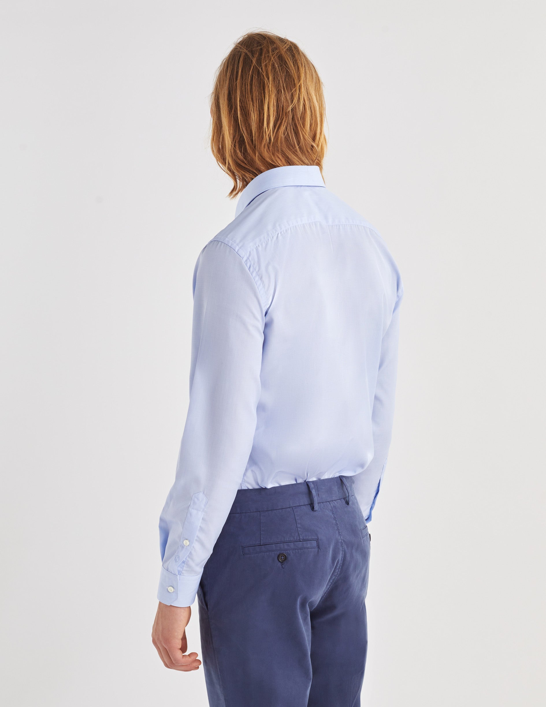 Fitted blue wrinkle-free shirt - Wire to wire - Figaret Collar