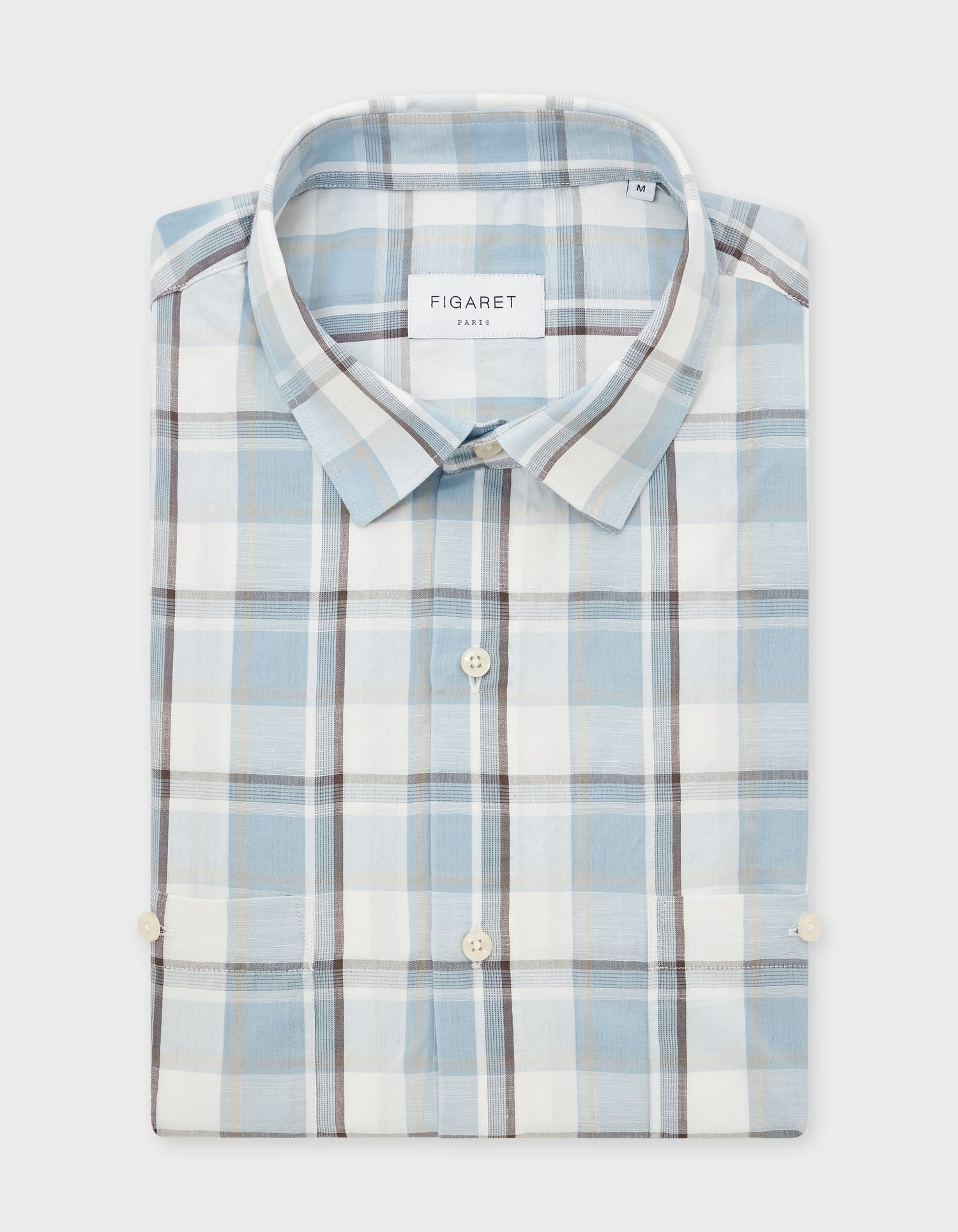 Chemise Léonard à carreaux bleus - Popeline - Col Français