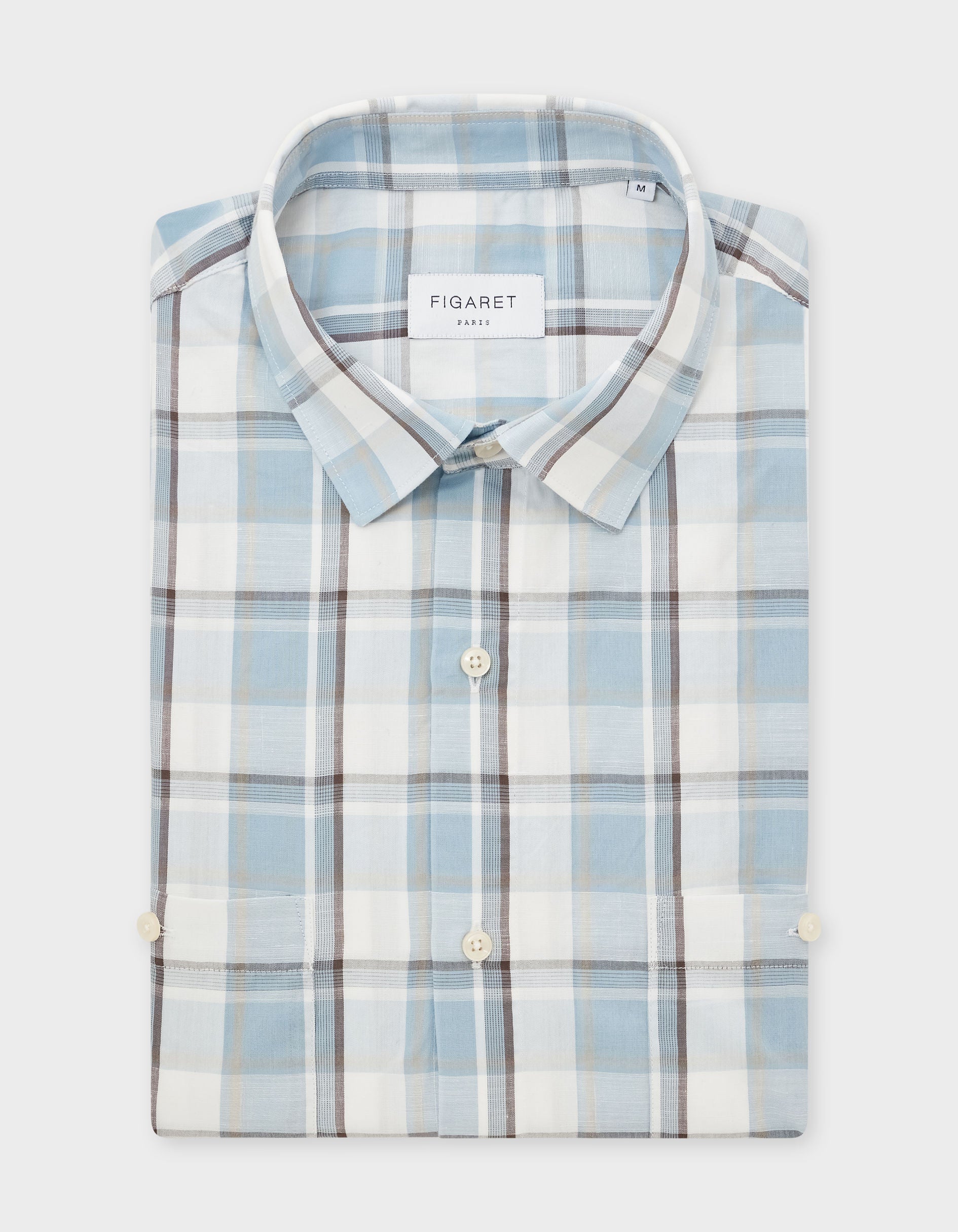 Leonard shirt with blue checks - Poplin - French Collar