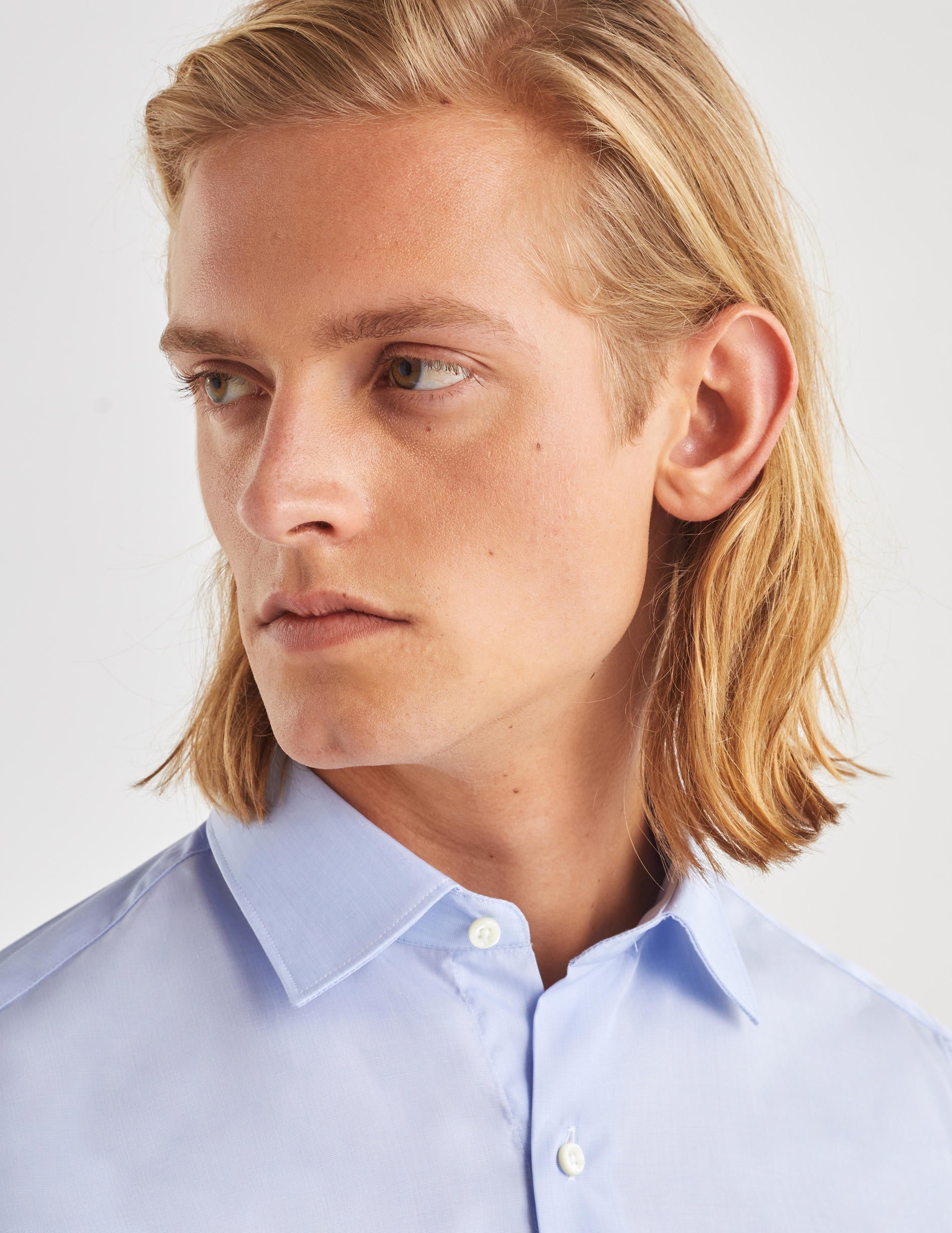 Fitted blue wrinkle-free shirt - Wire to wire - Figaret Collar