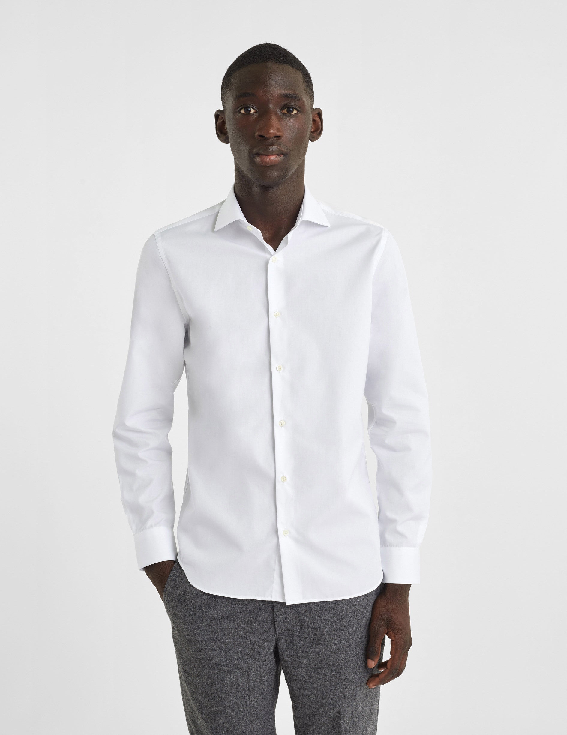 Fitted white shirt - Poplin - Italian Collar