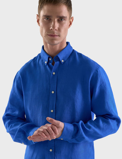Gaspard shirt in intense blue linen