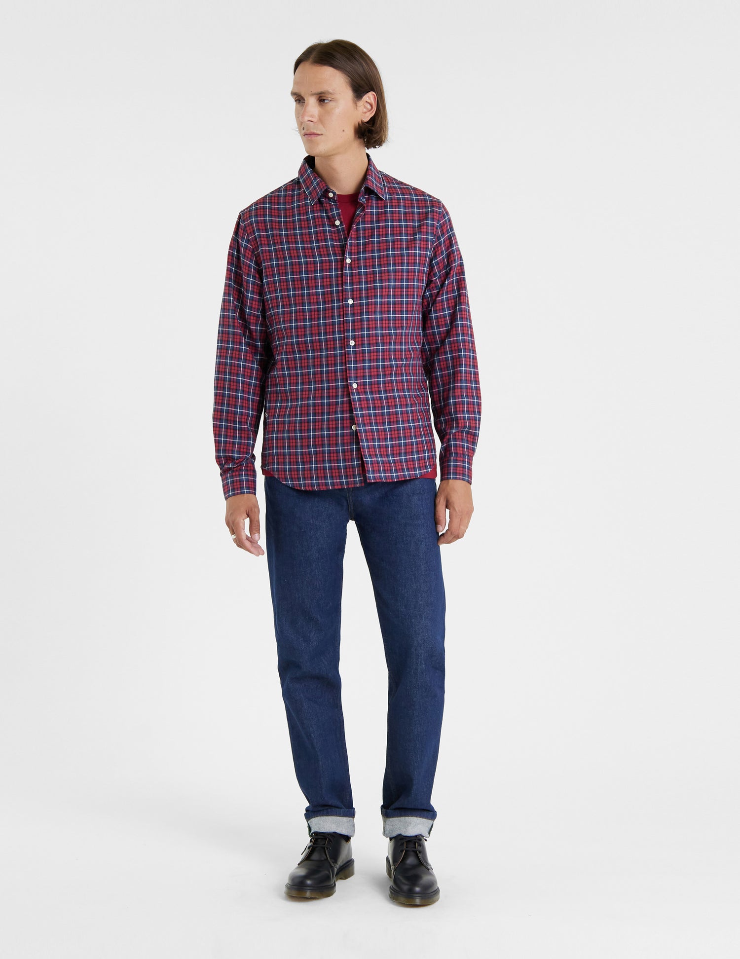 Chemise Auguste à carreaux rouges - Twill - Col Français#3