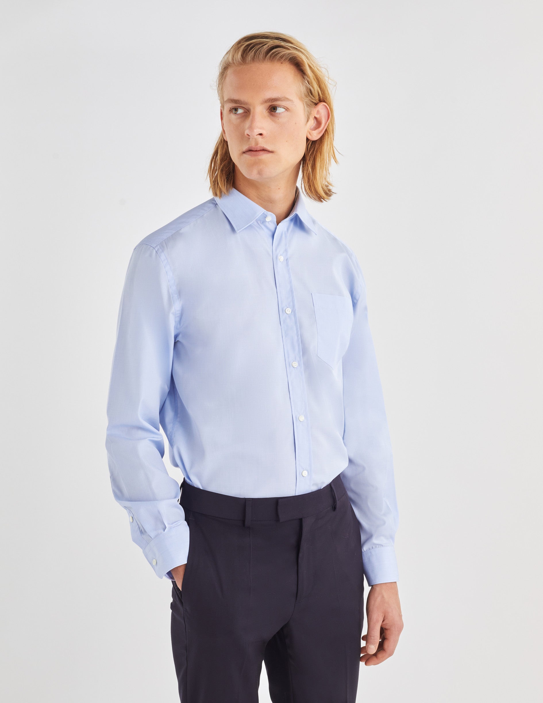 Classic blue wrinkle-free shirt - Wire to wire - Figaret Collar