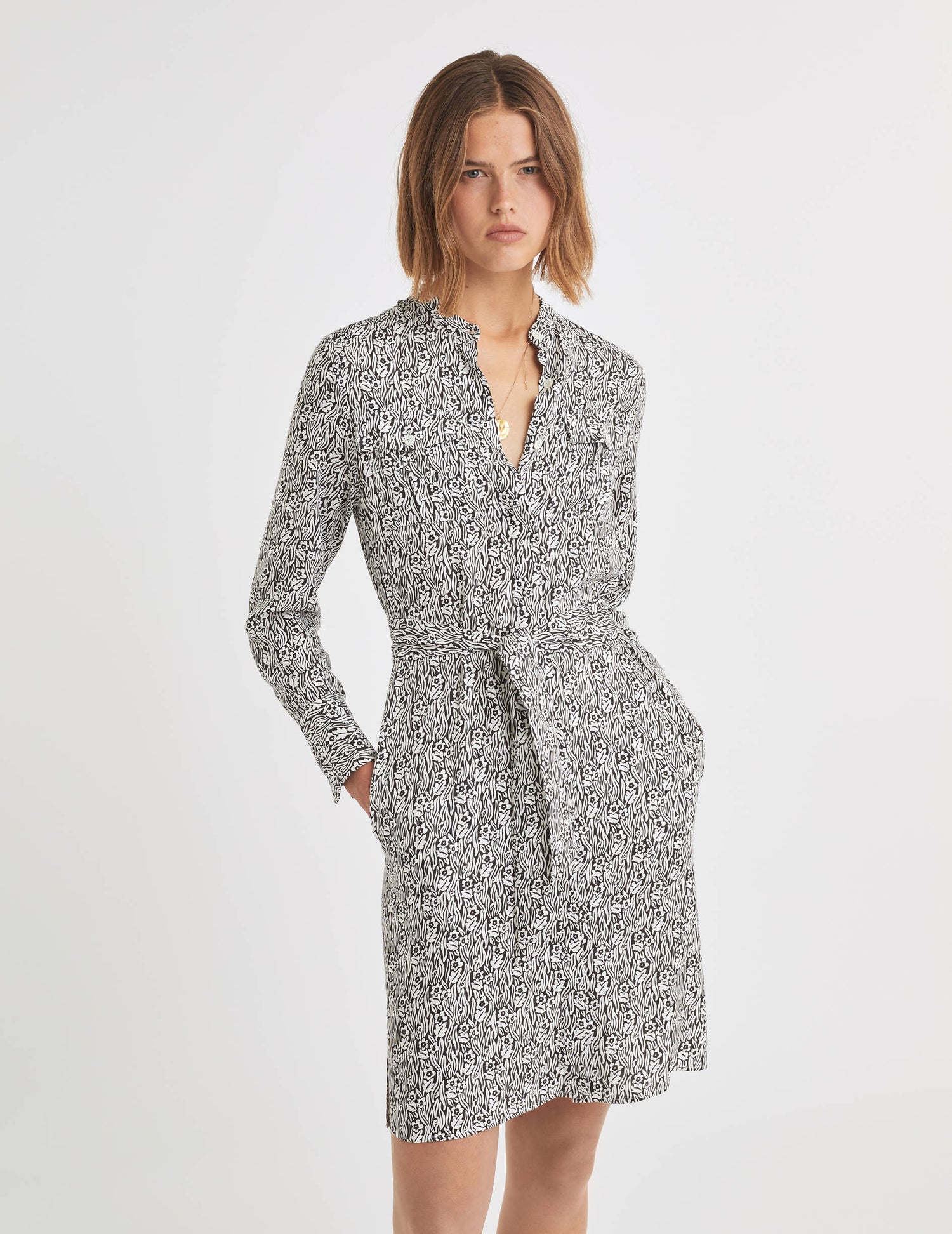 Robe Ava en viscose imprimée noir et blanc - Twill#2