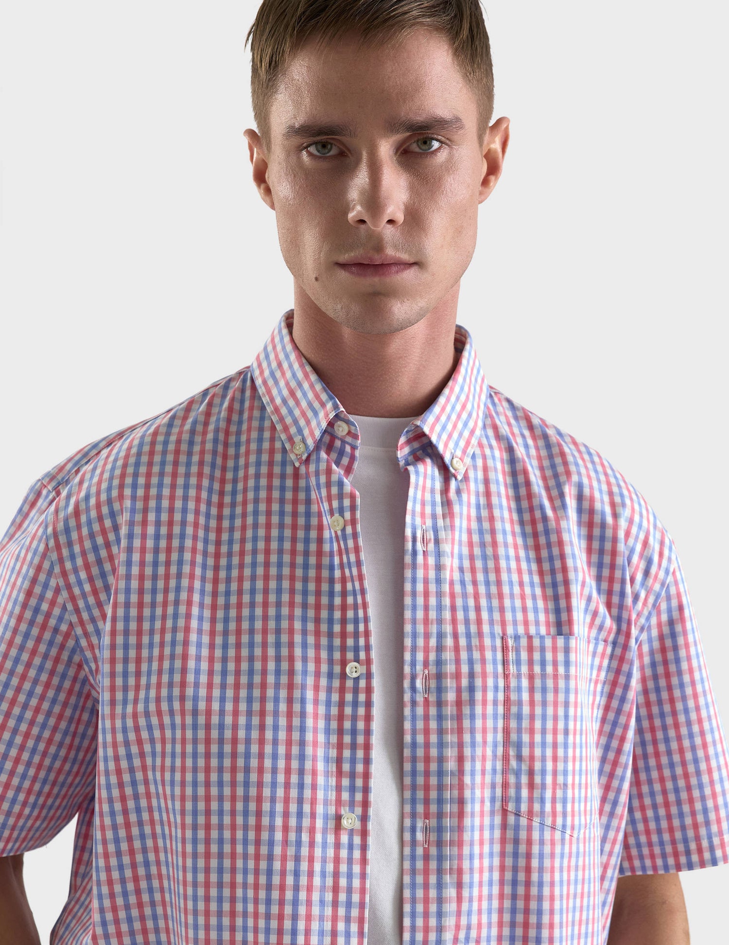 Classic Checked Short Sleeve Shirt - Poplin - American Collar#4