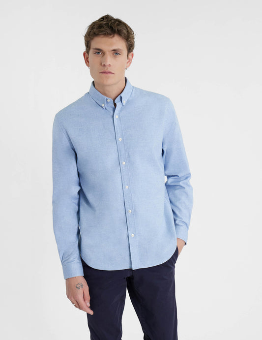 Gaspard shirt in blue cotton cashmere - Flannel - American Collar