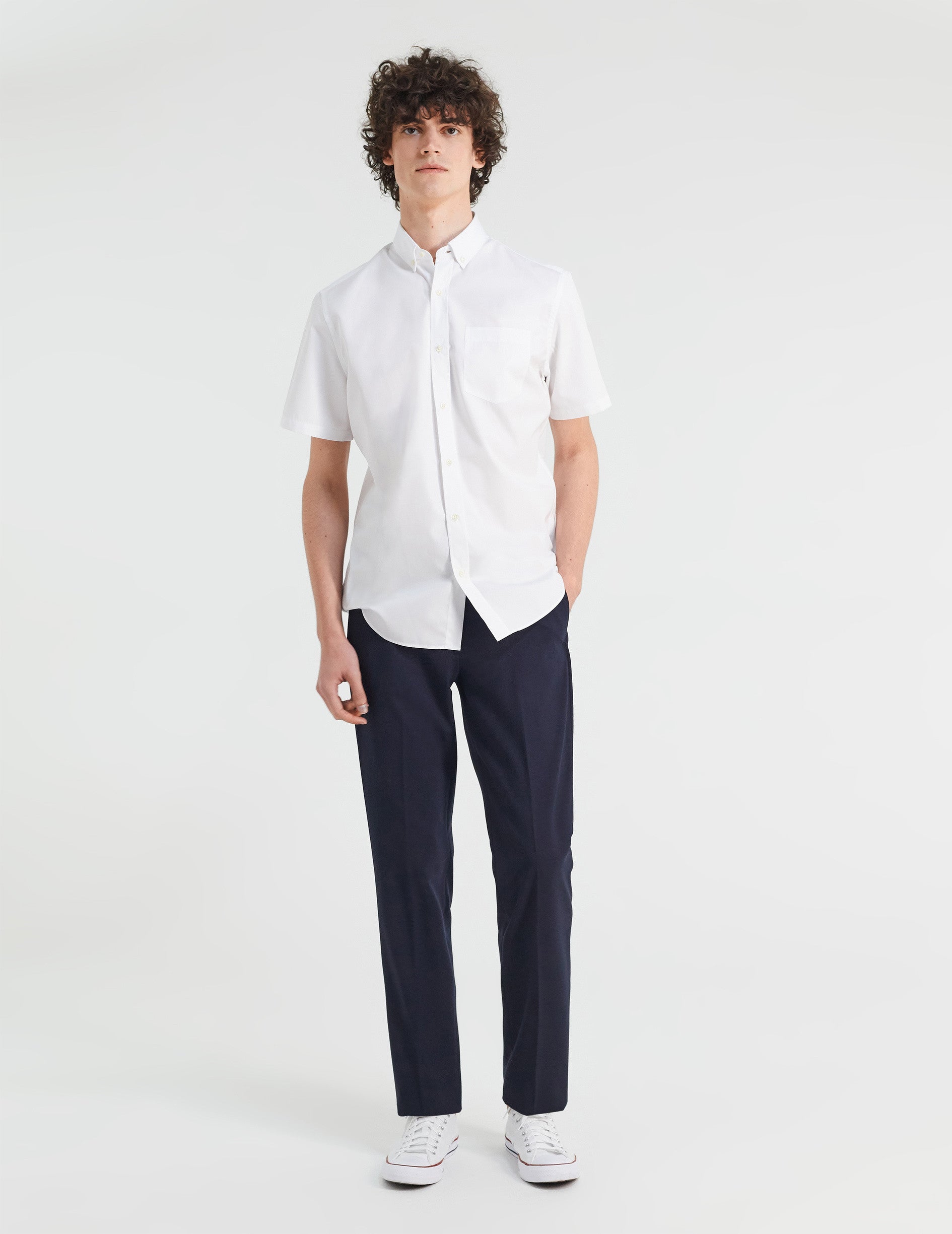 White Classic Short Sleeve Shirt - Poplin - American Collar