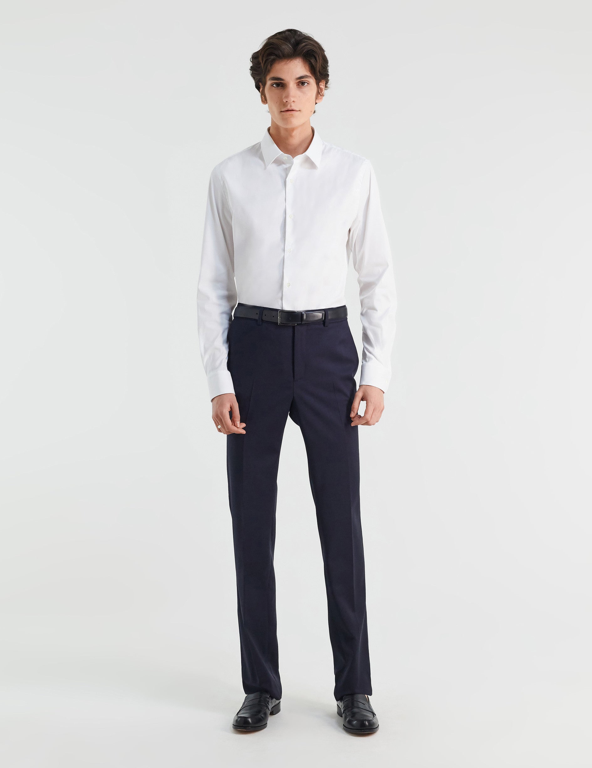 Fitted white stretch shirt - Poplin - Figaret Collar