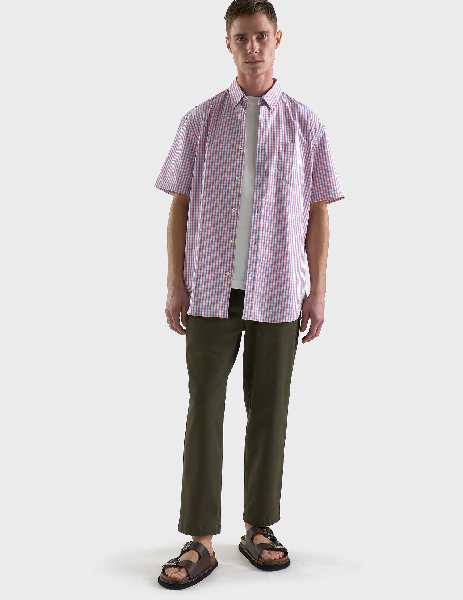 Classic Checked Short Sleeve Shirt - Poplin - American Collar#3