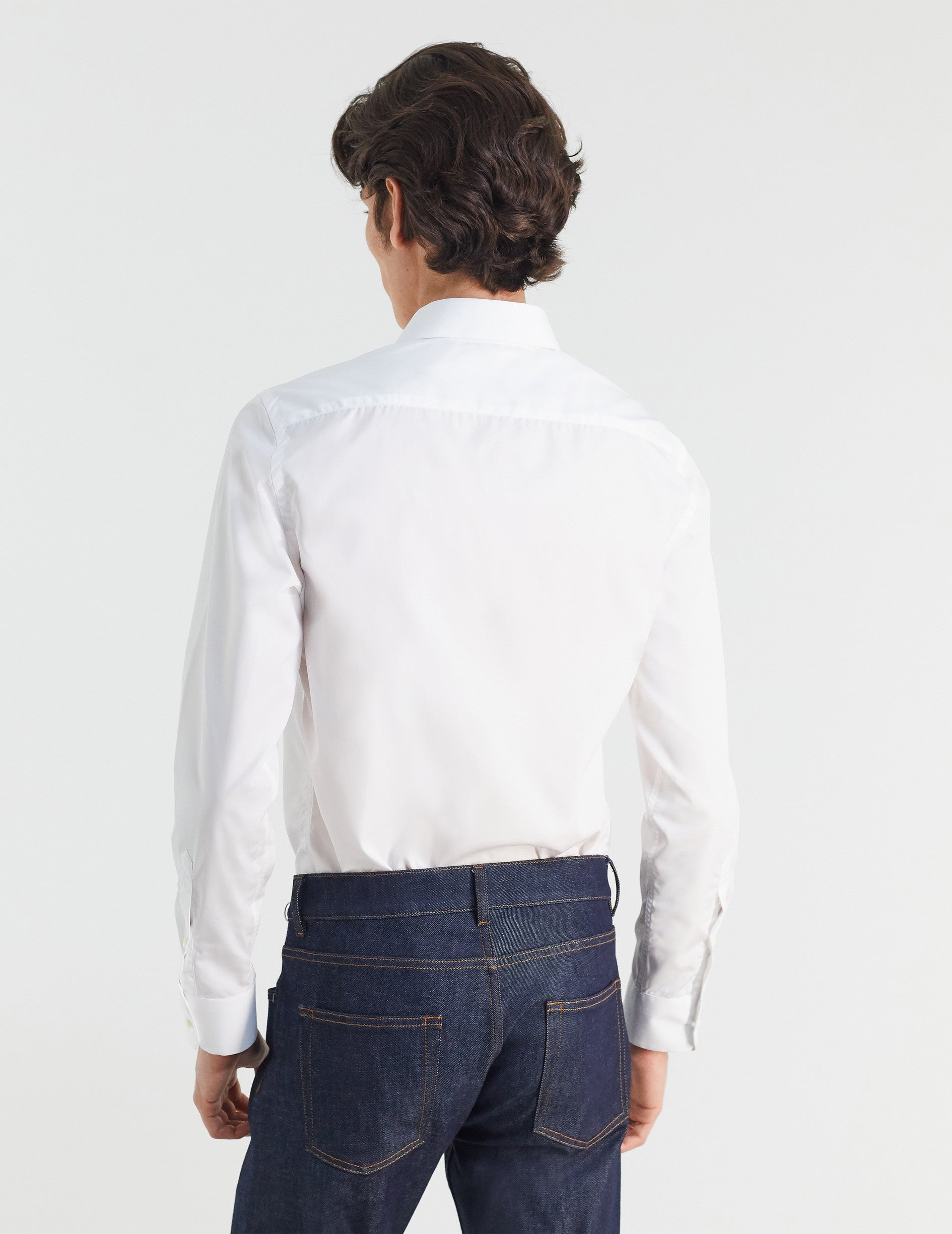 White Wrinkle-Resistant Fitted Shirt - Poplin - Italian Collar