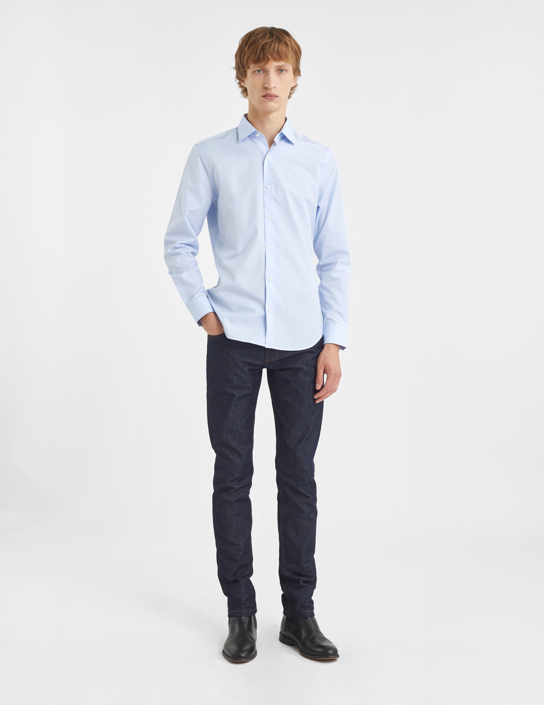 Fitted blue shirt - Wire to wire - Figaret Collar