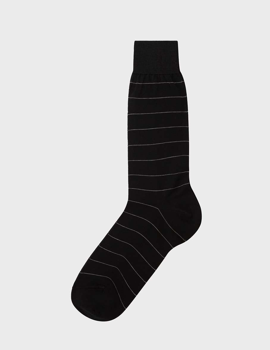Striped black double lisle thread socks