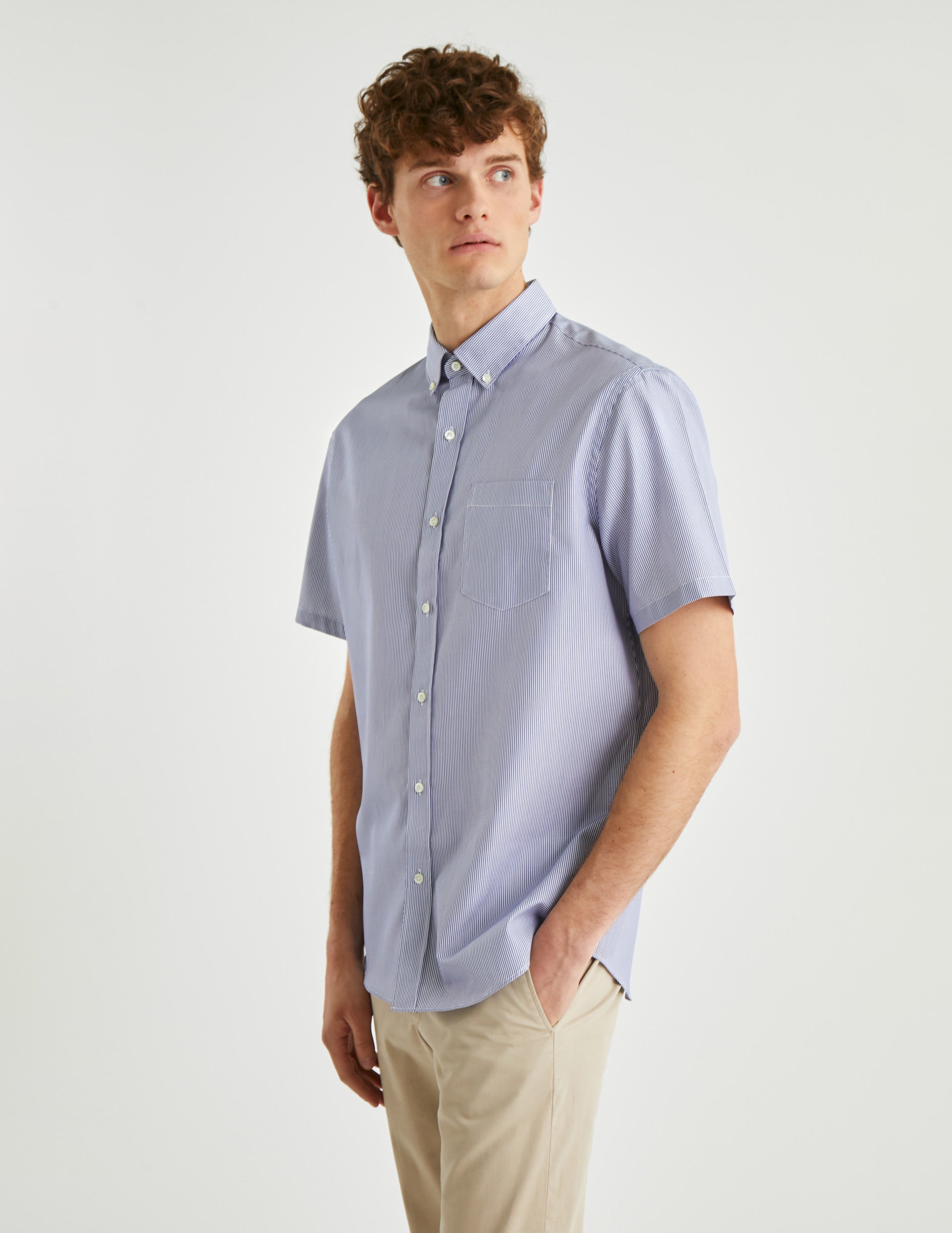 Blue Striped Classic Shirt - Poplin - American Collar
