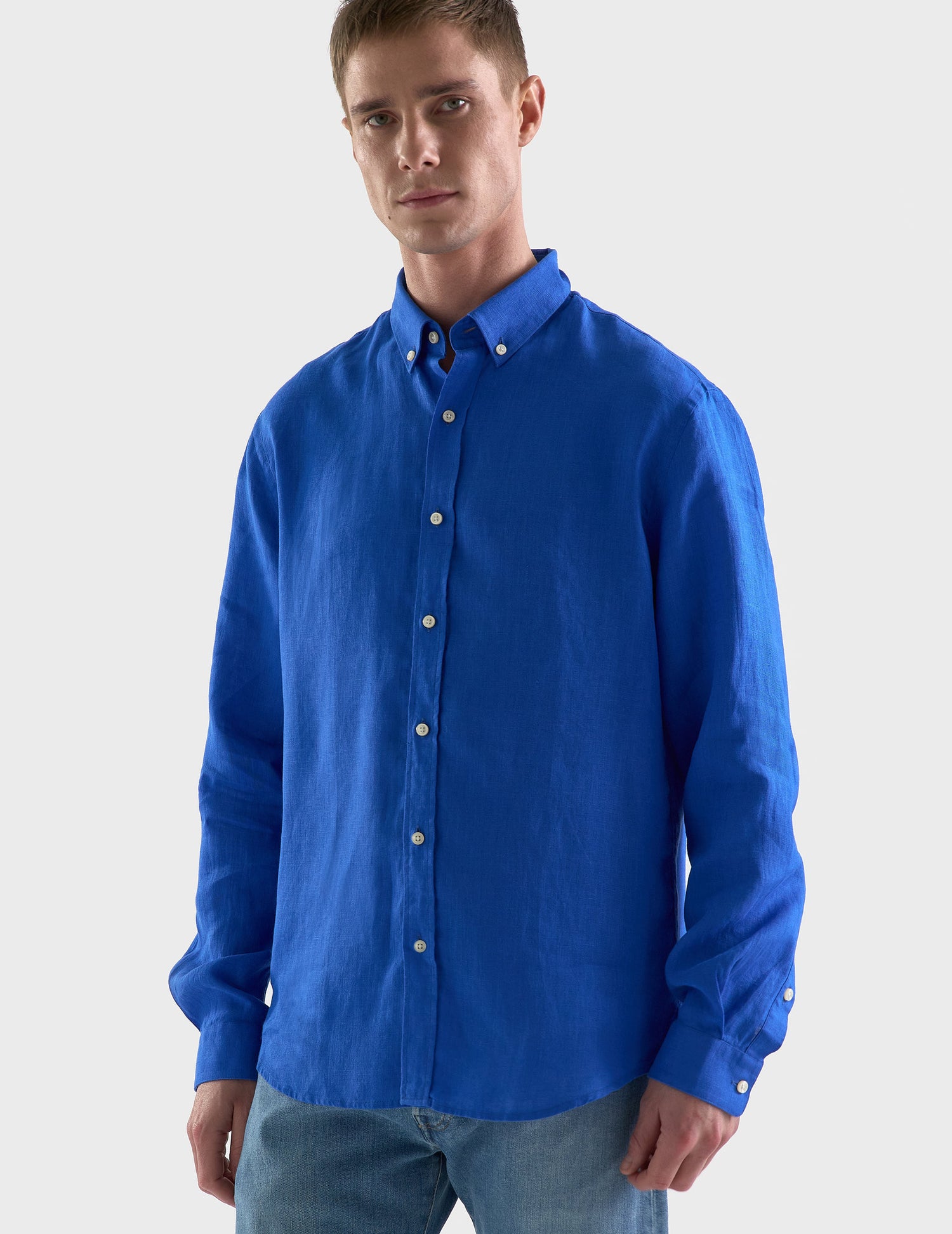 Chemise Gaspard en lin bleu - Lin - Col Américain#4