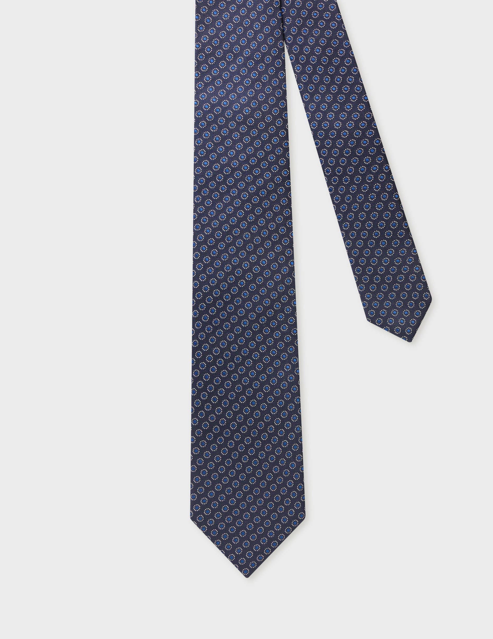 Cravate 7 plis en soie marine à motifs
