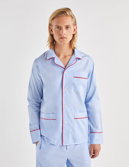 Blue poplin Louis pajamas with "Je t'aime" embroidery