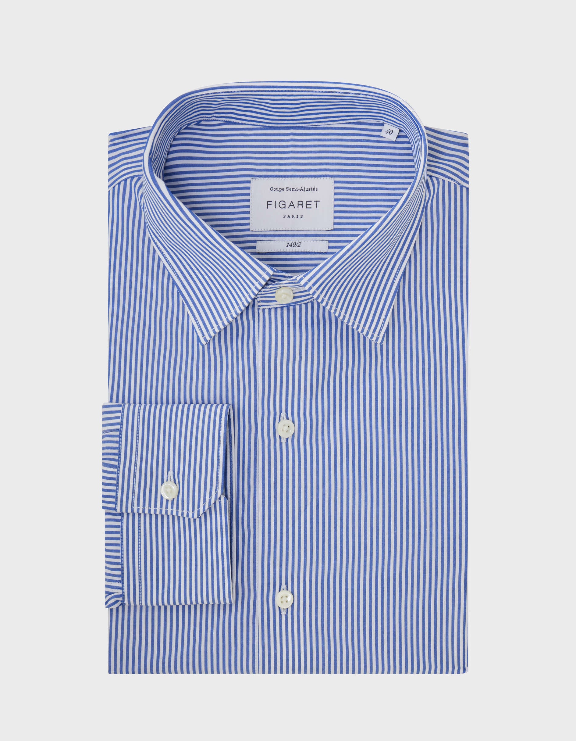 Chemise Semi-ajustée Prestige rayée marine - Popeline - Col Figaret