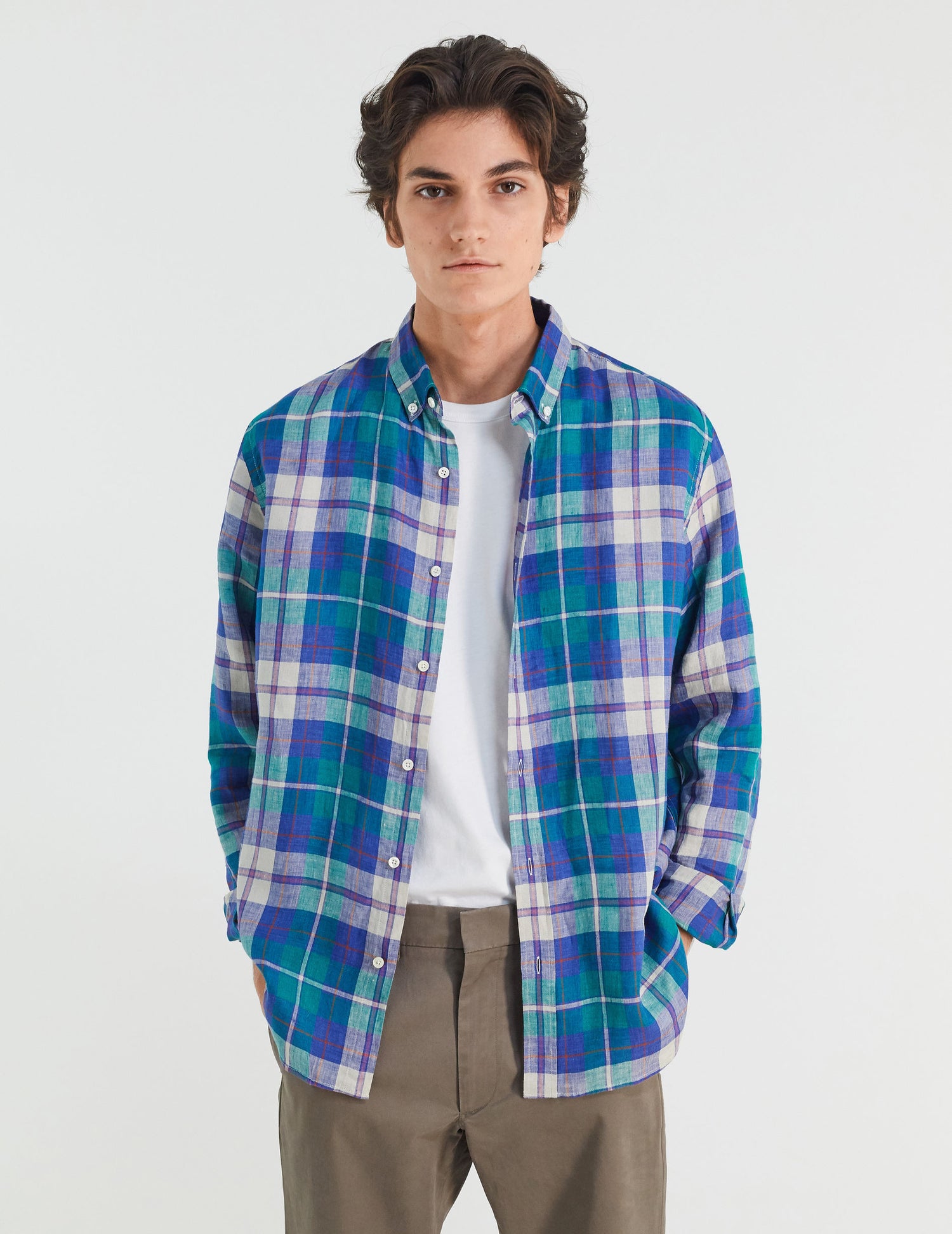 Gaspard linen shirt with blue checks - Linen - American Collar#2
