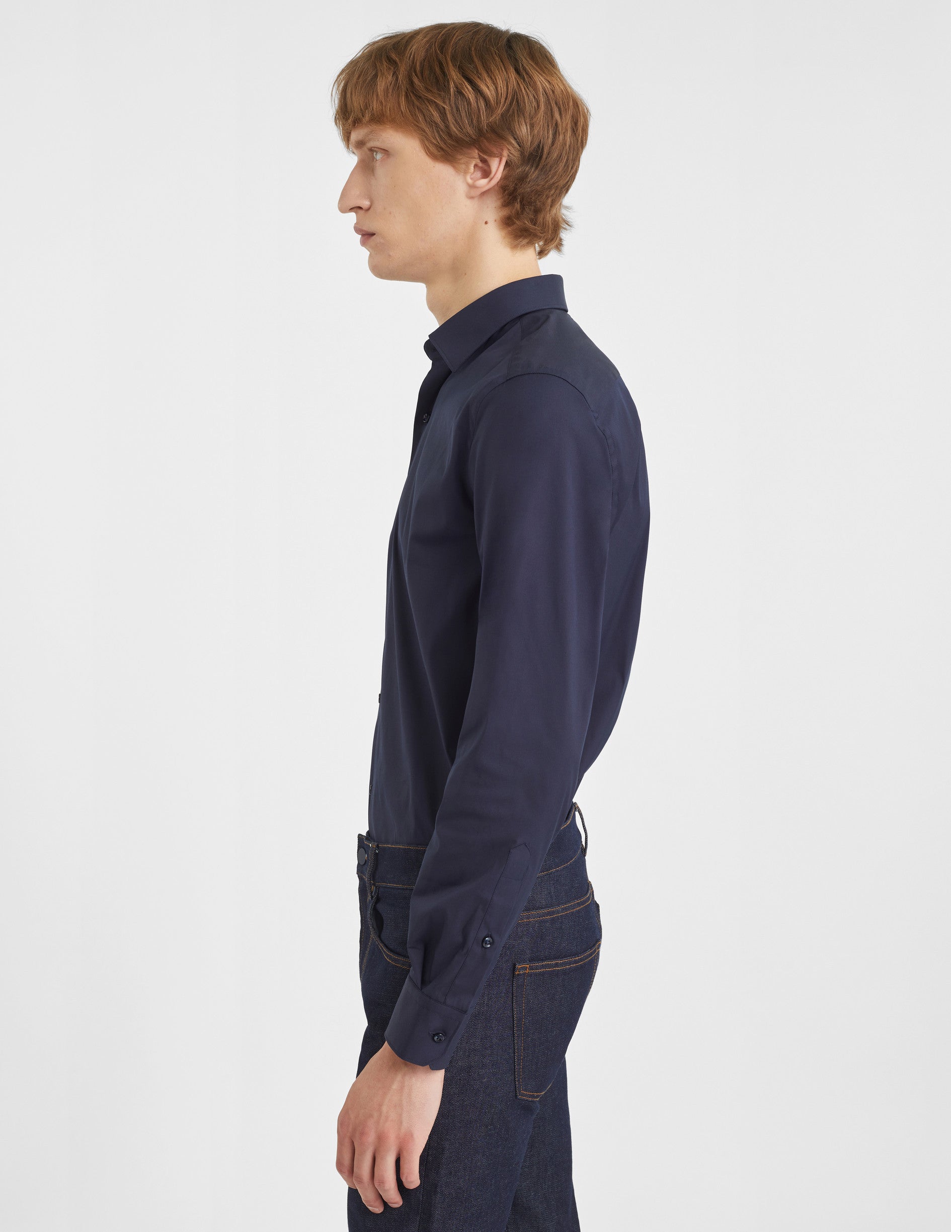 Fitted navy stretch shirt - Poplin - Figaret Collar