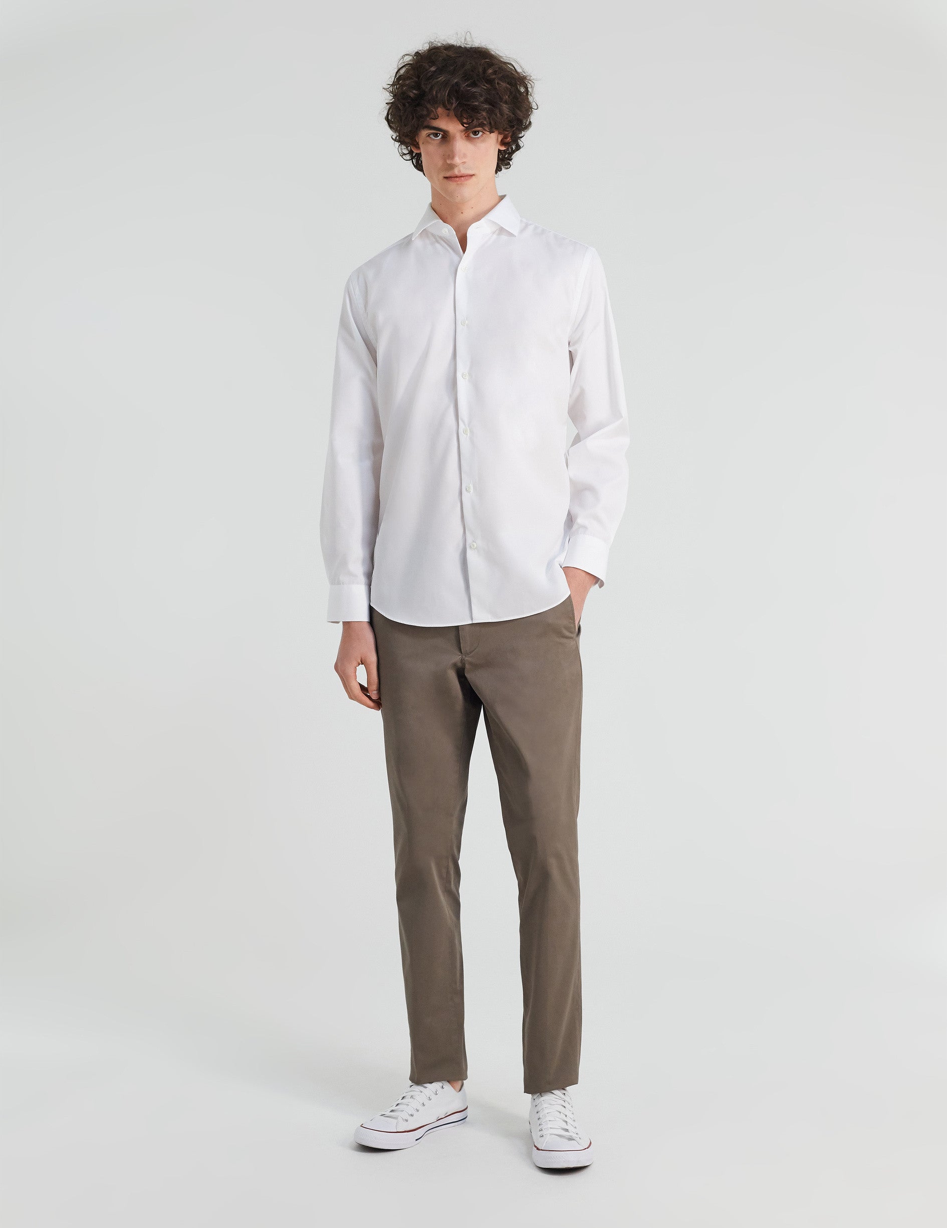 Classic white wrinkle-free shirt - Poplin - Italian Collar