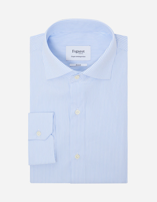 Contemporary blue striped stretch shirt - Poplin - Italian Collar
