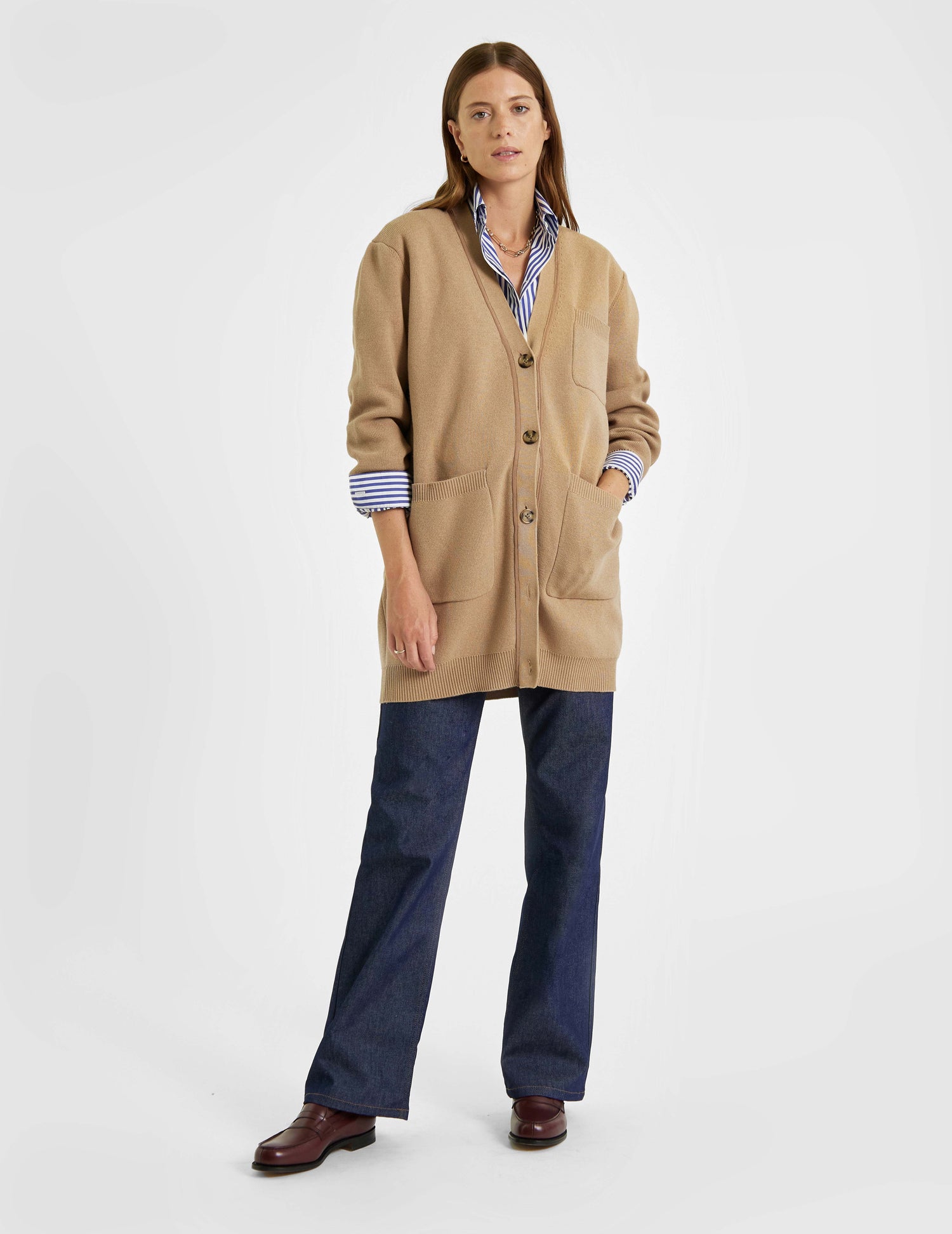Cardigan Enaëlle en laine et coton beige - Maille#4