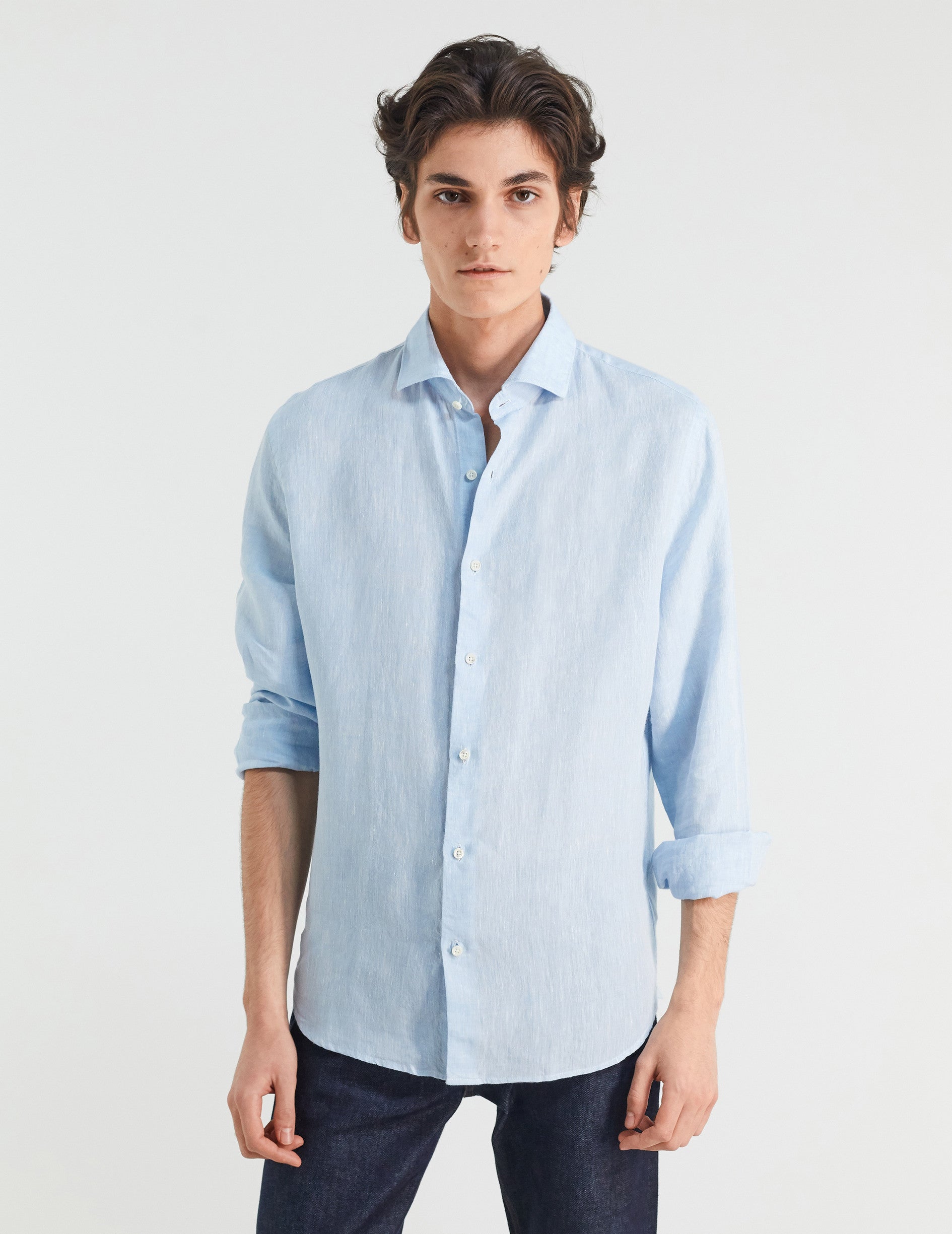 Aristote shirt in light blue linen - Linen - Italian Collar