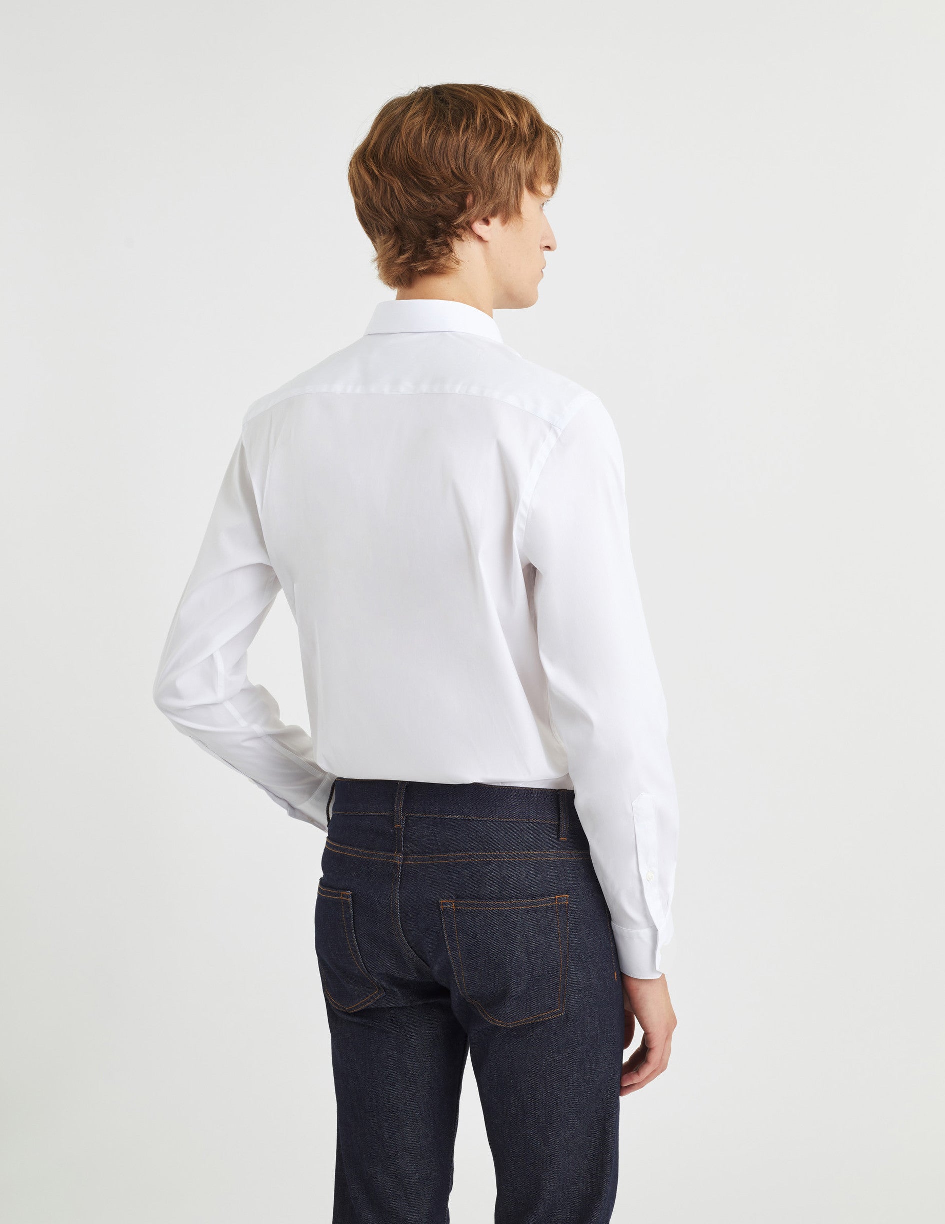 Semi-fitted white stretch shirt - Poplin - Figaret Collar