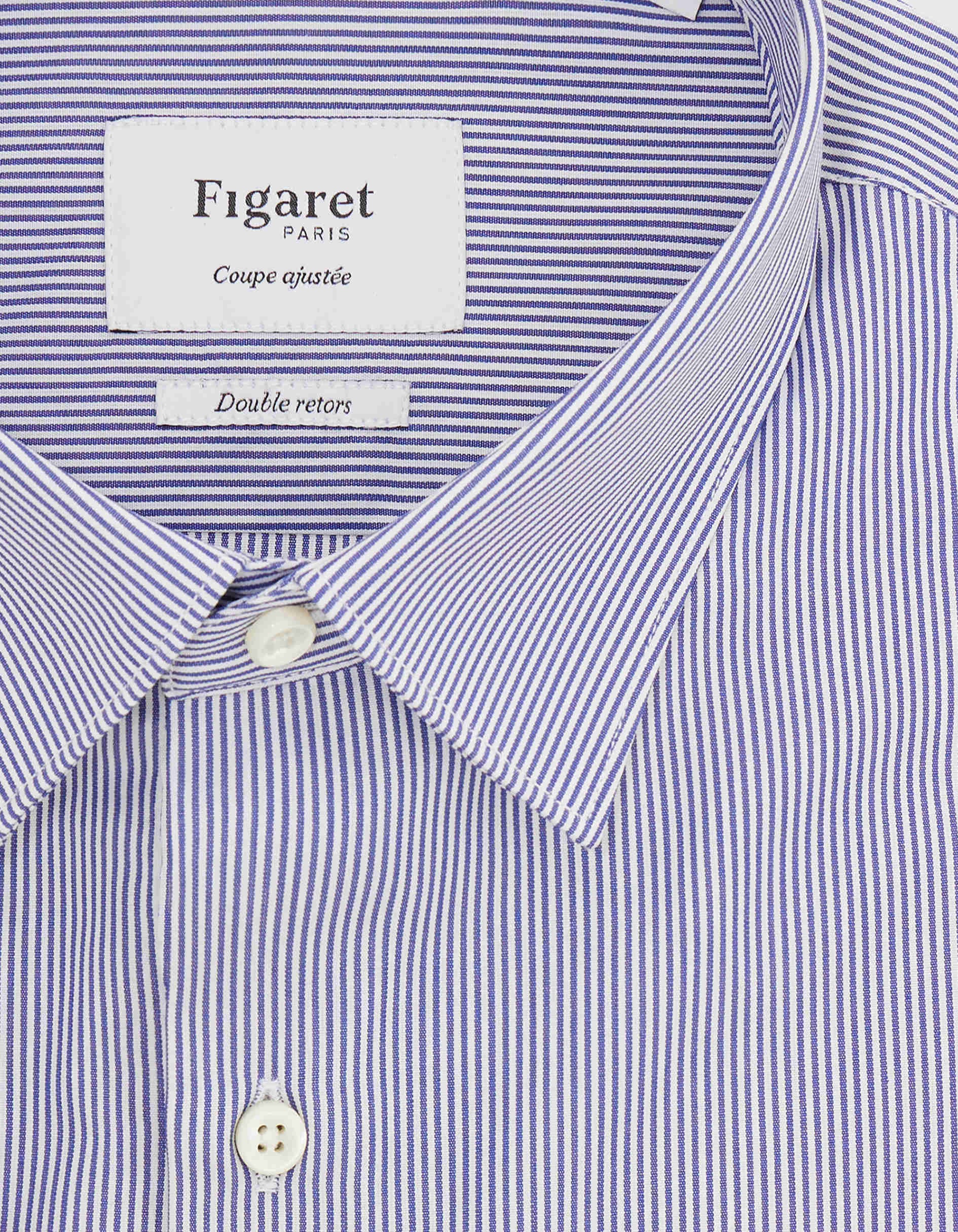 Blue striped fitted shirt - Poplin - Figaret Collar - Musketeers Cuffs