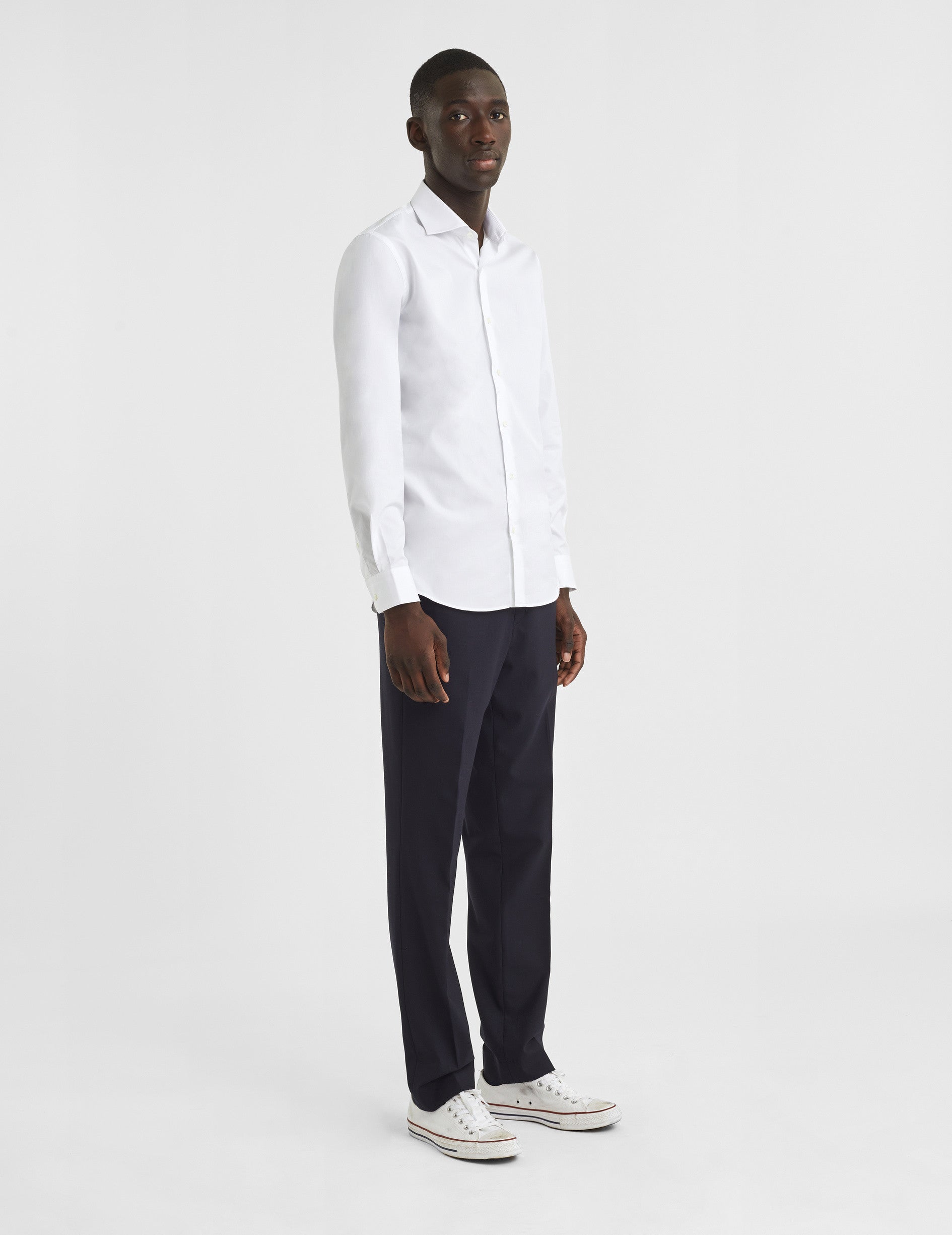 Semi-fitted white shirt - Poplin - Italian Collar