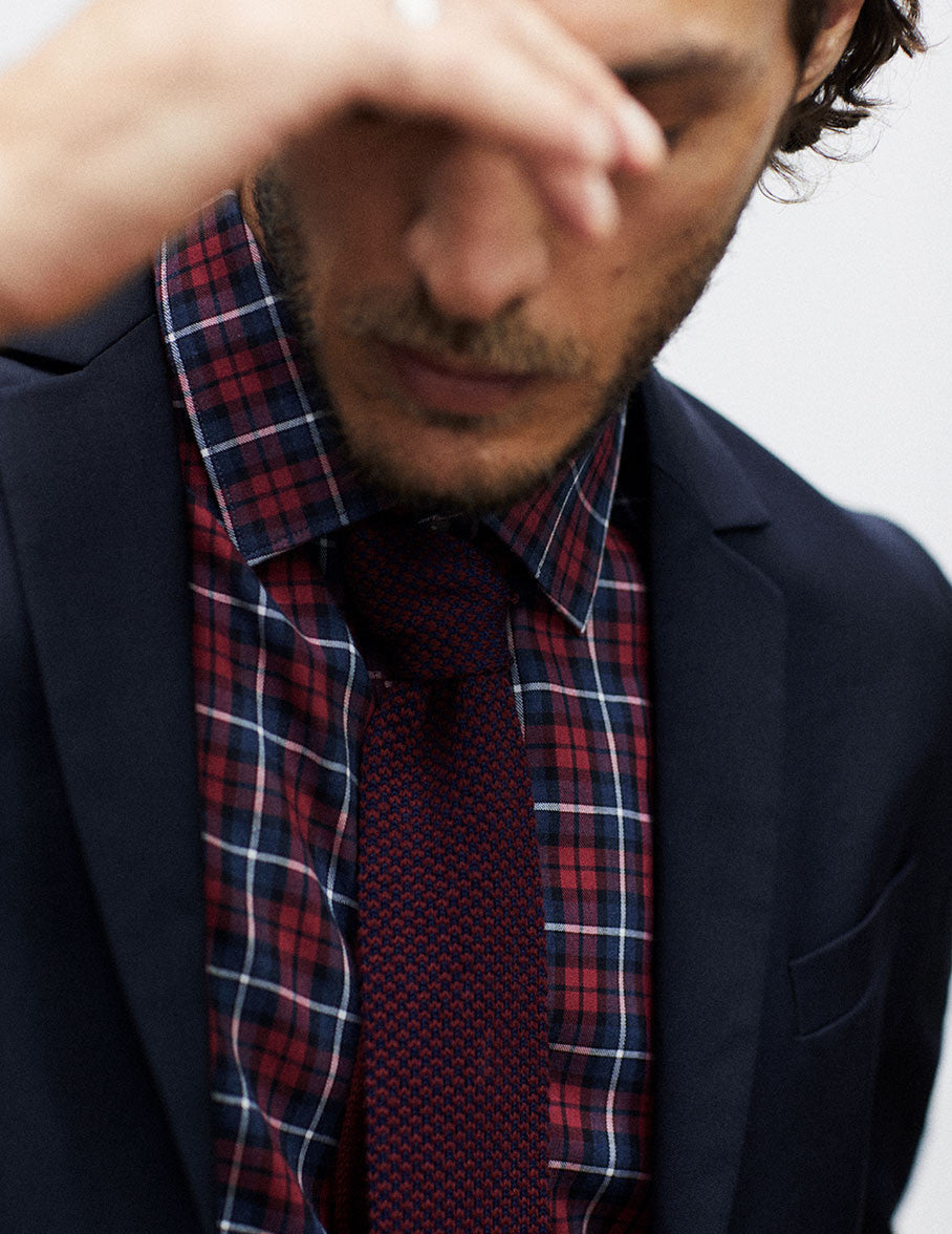 Chemise Auguste à carreaux rouges - Twill - Col Français#6