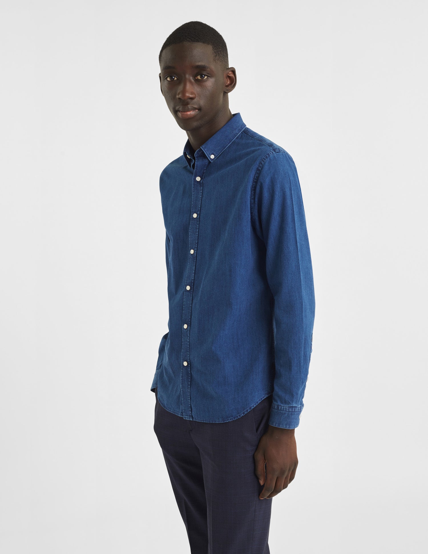 Chemise Gaspard en denim bleu - Chambray - Col Américain