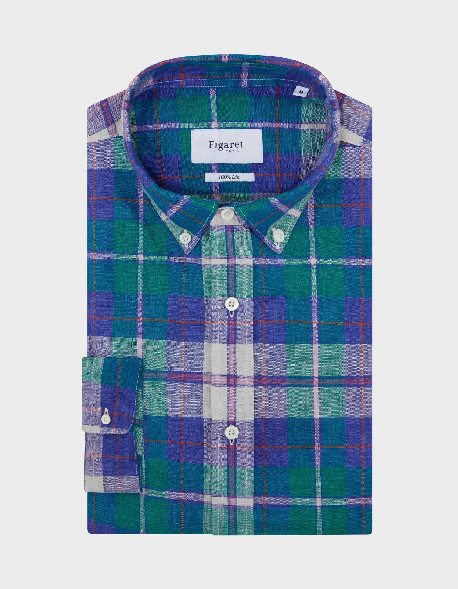 Gaspard linen shirt with blue checks - Linen - American Collar
