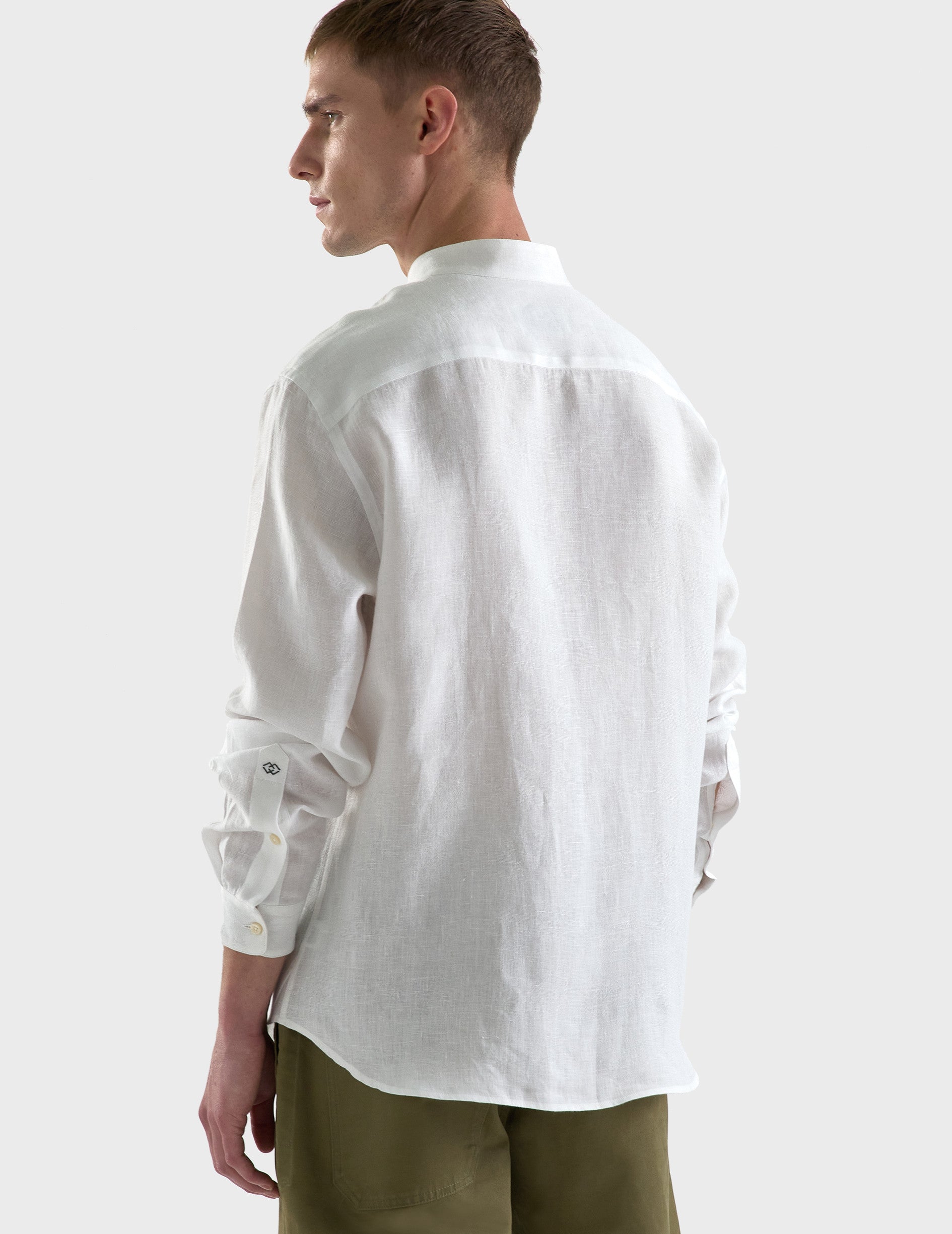 White linen Carl shirt - Linen - Open straight Collar