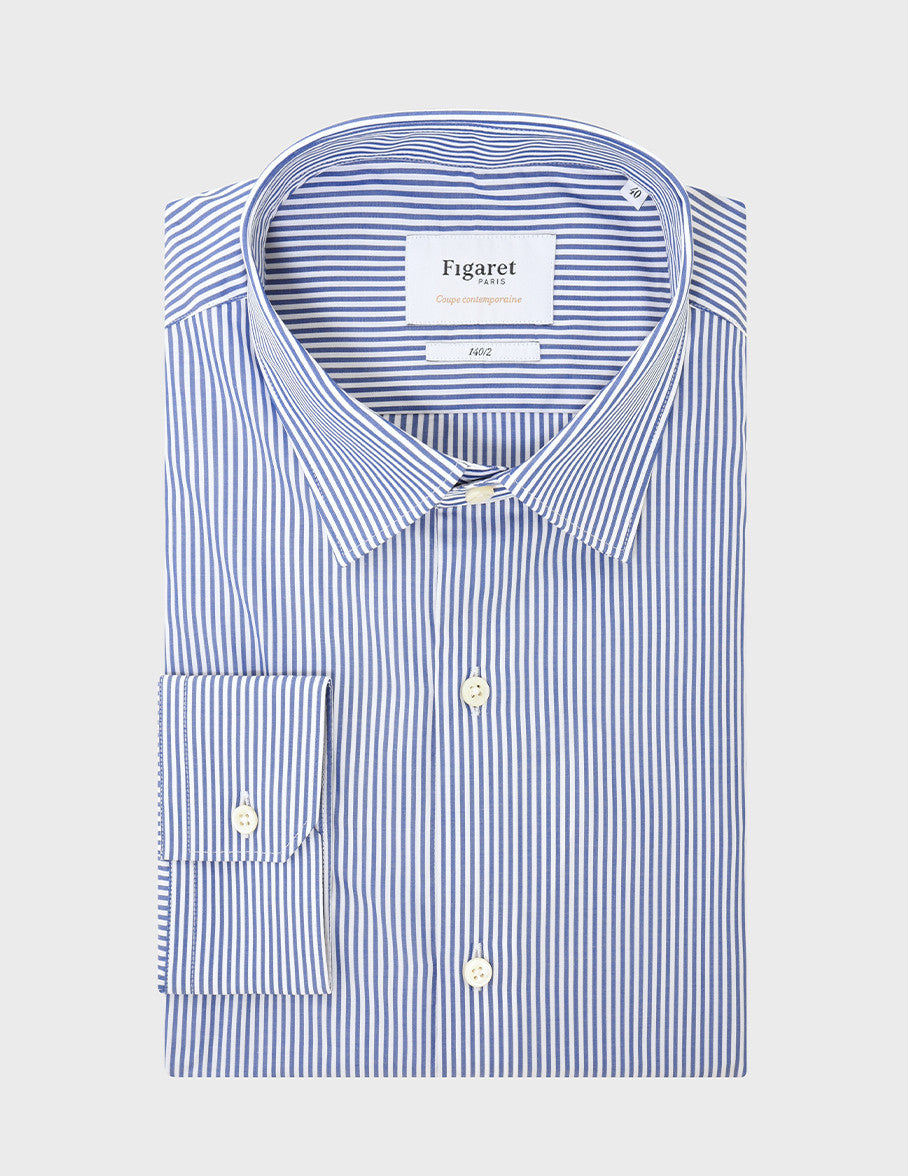Chemise Contemporaine Prestige rayée bleue - Popeline - Col Figaret