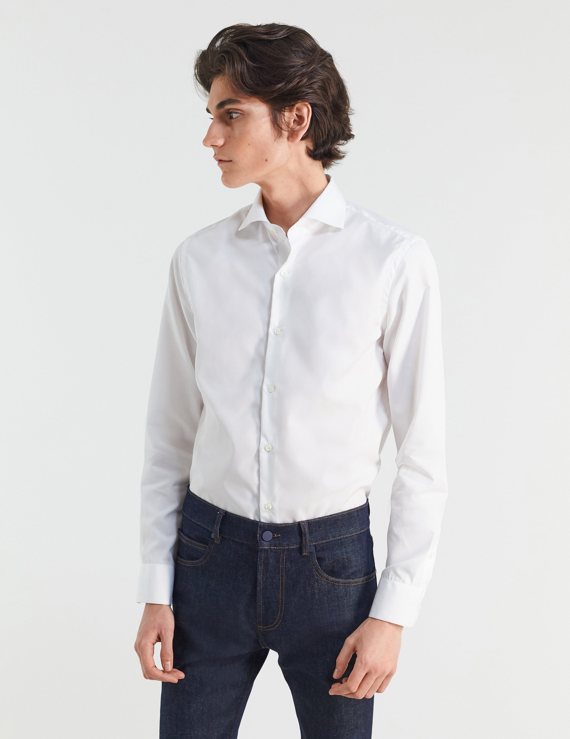 White Wrinkle-Resistant Fitted Shirt - Poplin - Italian Collar